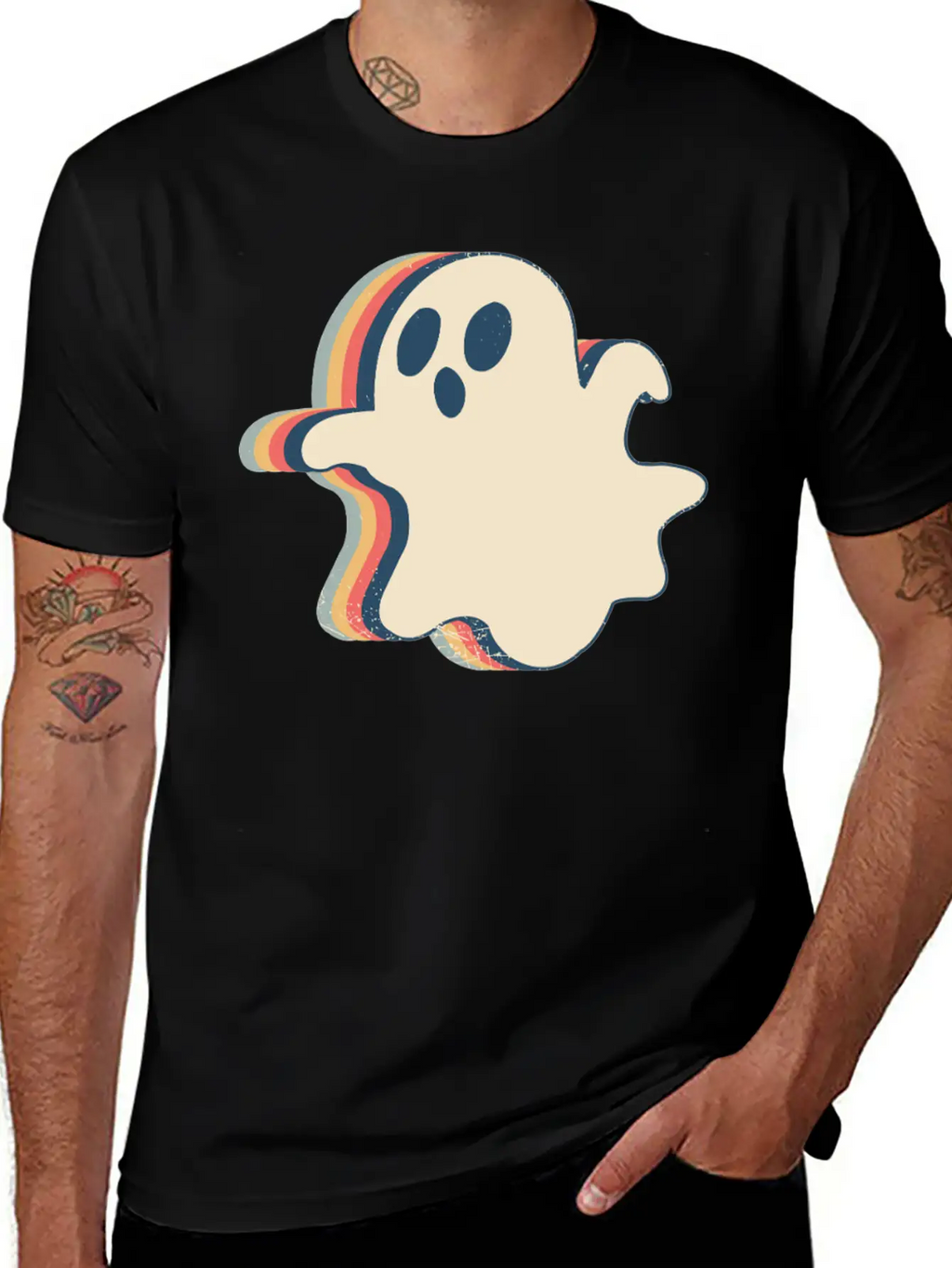 Ghost Spooky Halloween Retro Line Art Classic Cotton Tee – Unisex Comfort For Any Season