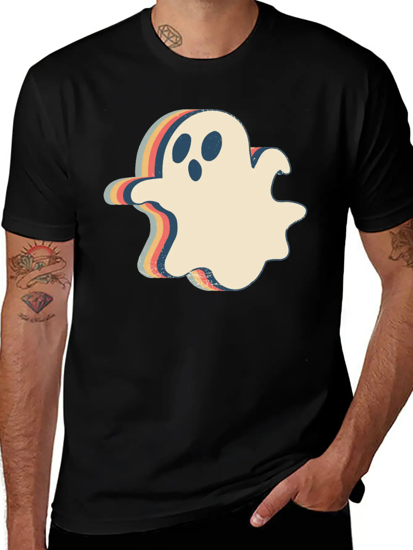 Ghost Spooky Halloween Retro Line Art Classic Cotton Tee – Unisex Comfort For Any Season