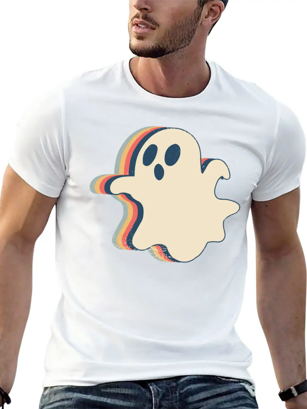 Ghost Spooky Halloween Retro Line Art Classic Cotton Tee – Unisex Comfort For Any Season