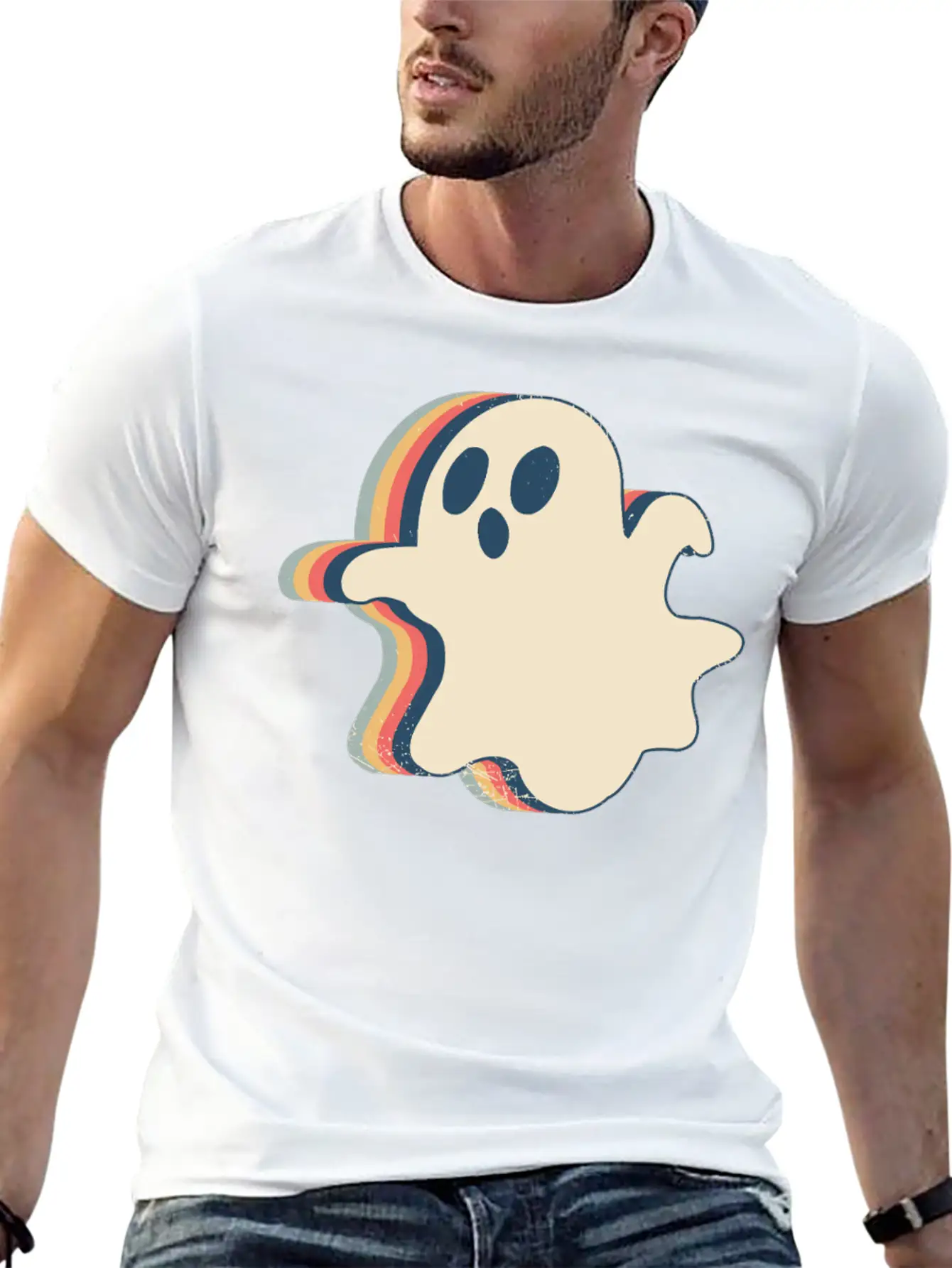 Ghost Spooky Halloween Retro Line Art Classic Cotton Tee – Unisex Comfort For Any Season