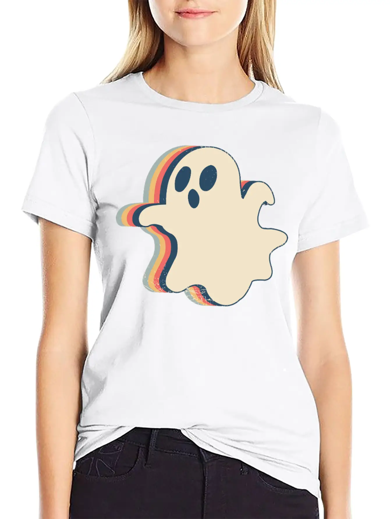 Ghost Spooky Halloween Retro Line Art Classic Cotton Tee – Unisex Comfort For Any Season