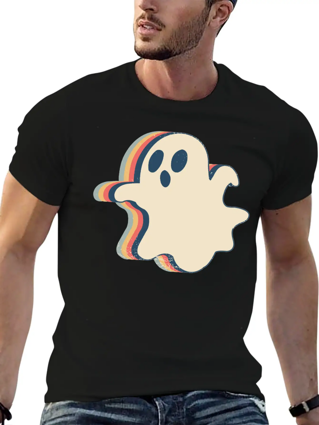 Ghost Spooky Halloween Retro Line Art Classic Cotton Tee – Unisex Comfort For Any Season
