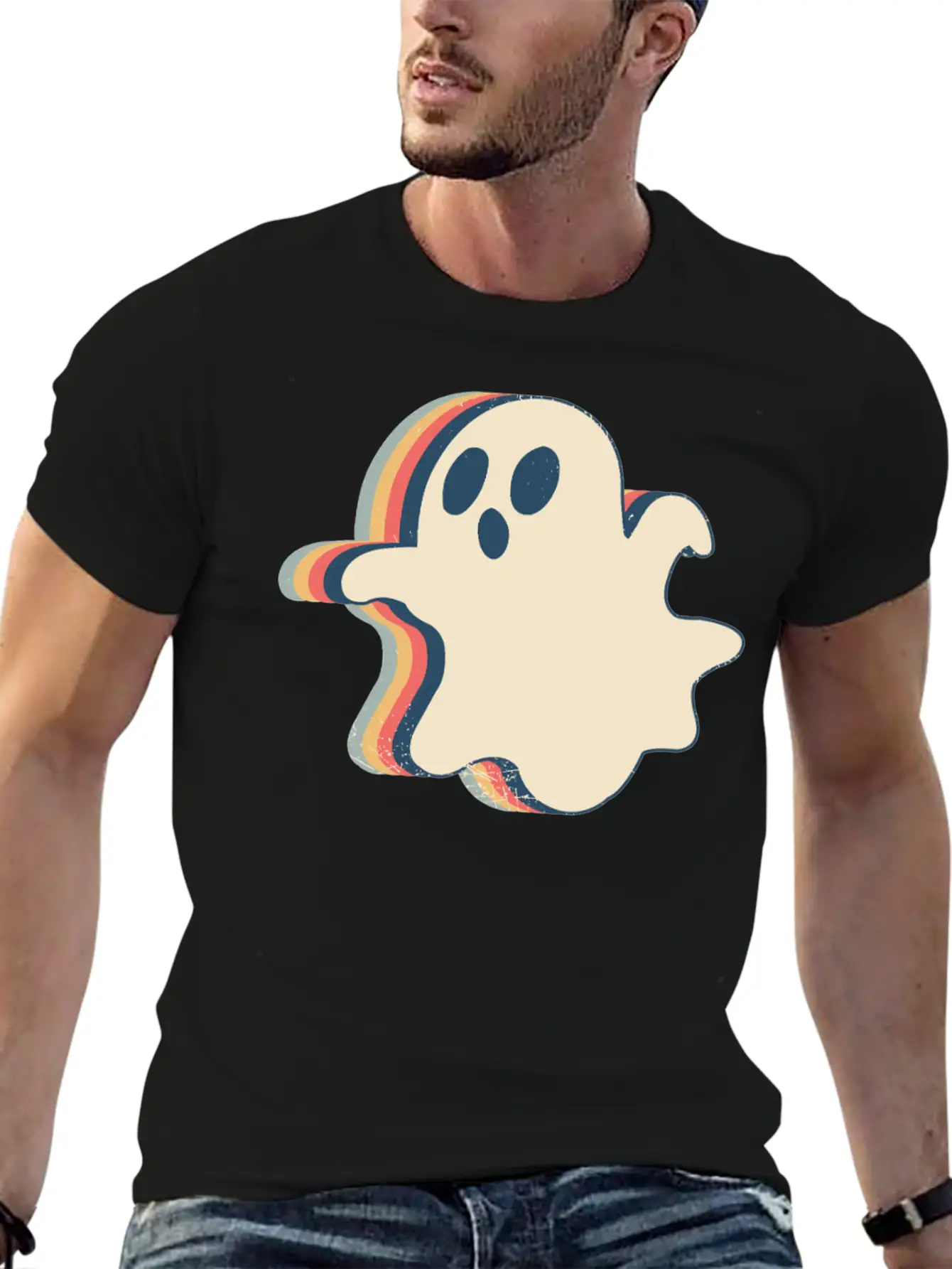 Ghost Spooky Halloween Retro Line Art Classic Cotton Tee – Unisex Comfort For Any Season