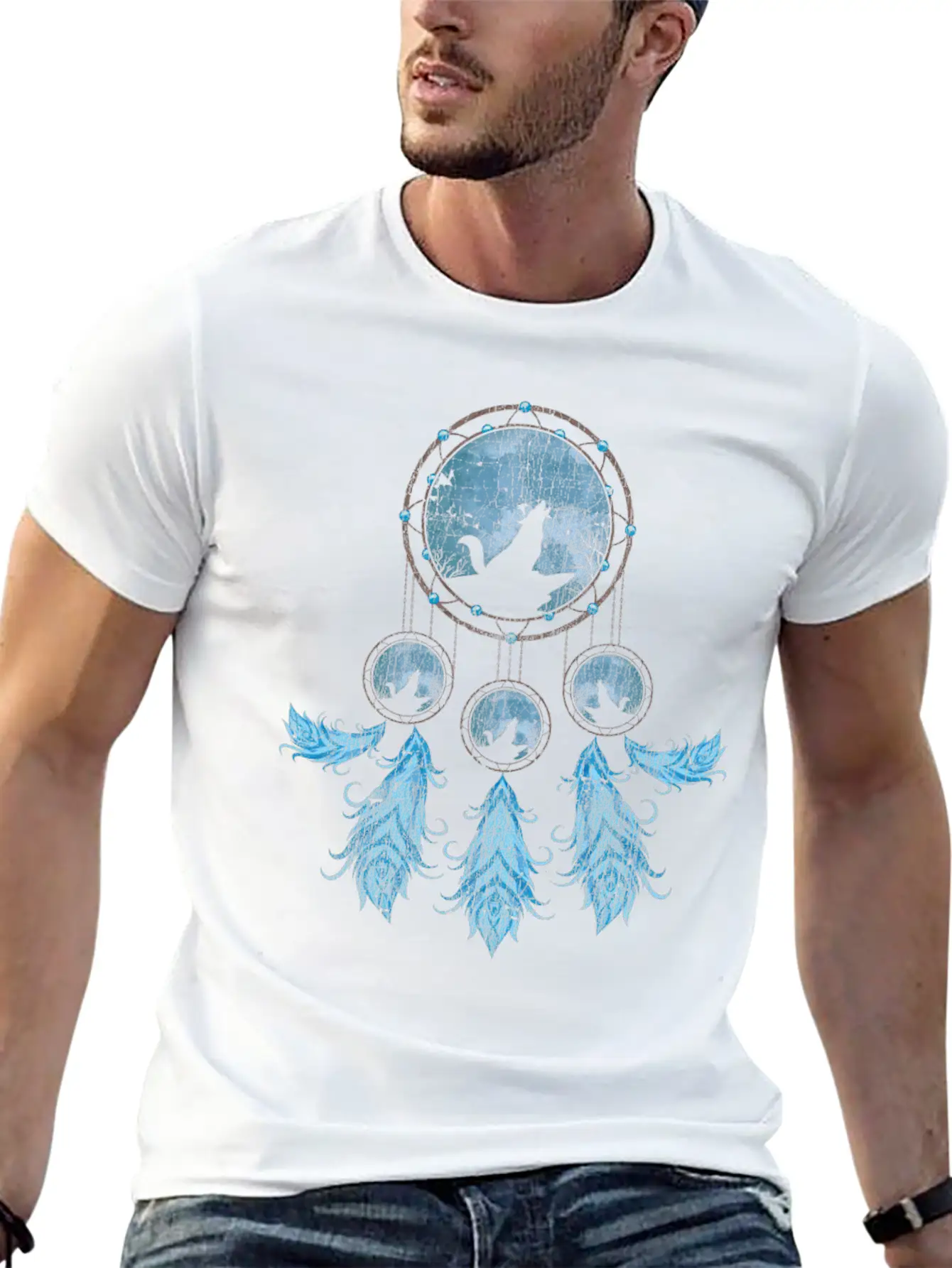 Gift Idea Feathers Dream Catcher Howling Wolf Modern Fit Casual T-Shirt – Clean And Versatile Design