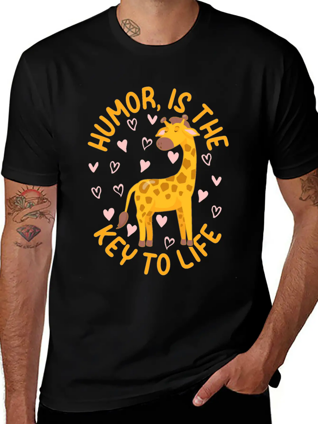 Giraffe - Humor Is The Key To Life - Cute Giraffe Modern Fit Casual T-Shirt – Clean And Versatile Design