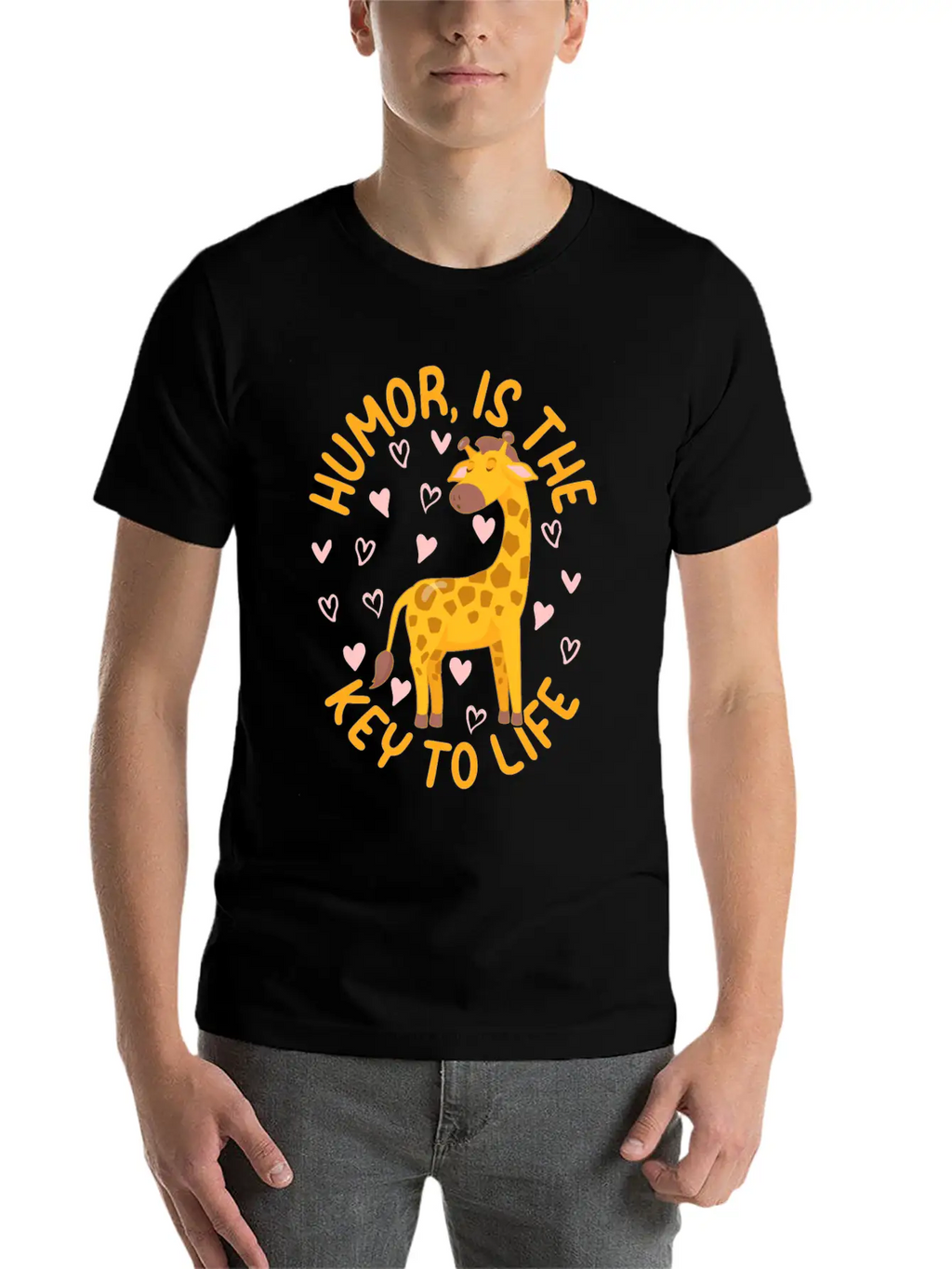 Giraffe - Humor Is The Key To Life - Cute Giraffe Modern Fit Casual T-Shirt – Clean And Versatile Design
