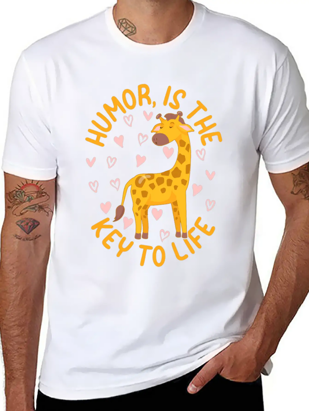 Giraffe - Humor Is The Key To Life - Cute Giraffe Modern Fit Casual T-Shirt – Clean And Versatile Design