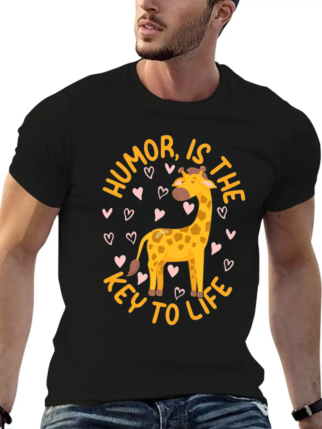 Giraffe - Humor Is The Key To Life - Cute Giraffe Modern Fit Casual T-Shirt – Clean And Versatile Design