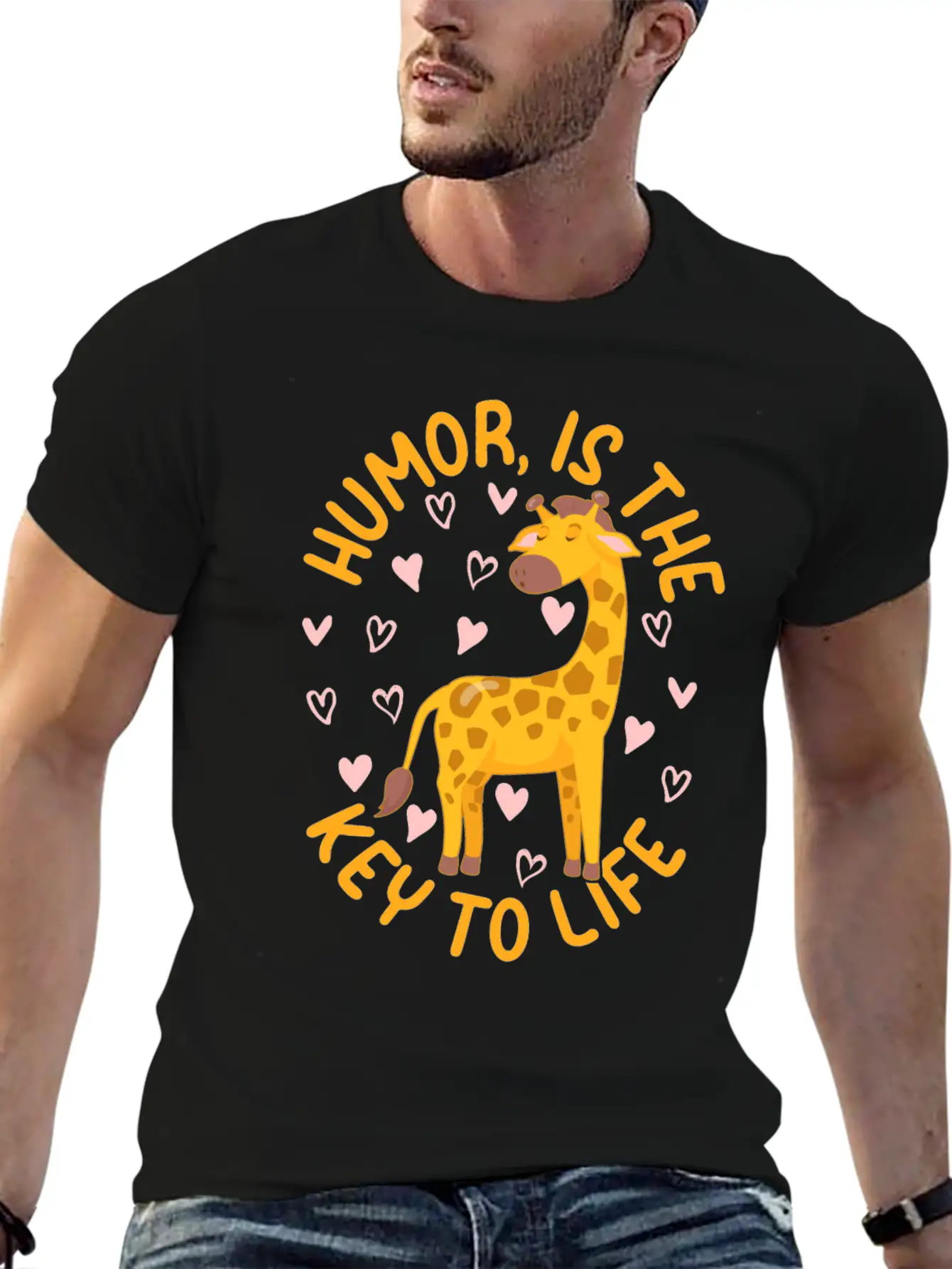 Giraffe - Humor Is The Key To Life - Cute Giraffe Modern Fit Casual T-Shirt – Clean And Versatile Design