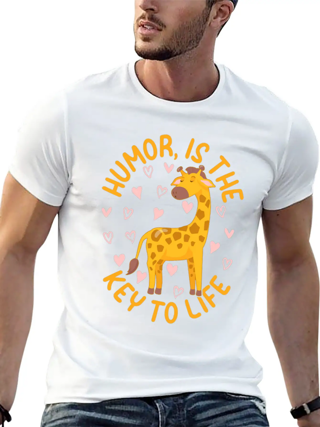 Giraffe - Humor Is The Key To Life - Cute Giraffe Modern Fit Casual T-Shirt – Clean And Versatile Design