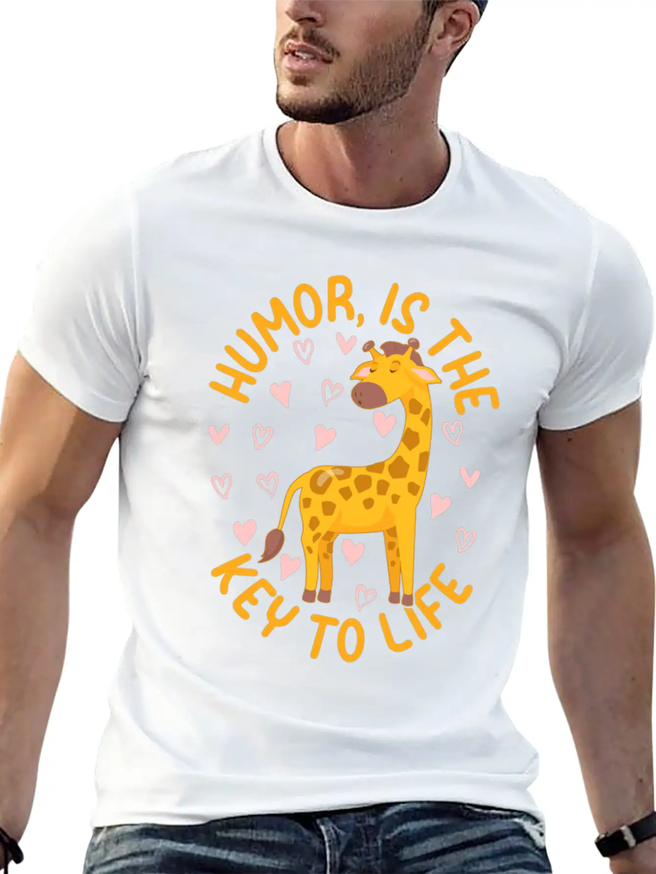 Giraffe - Humor Is The Key To Life - Cute Giraffe Modern Fit Casual T-Shirt – Clean And Versatile Design