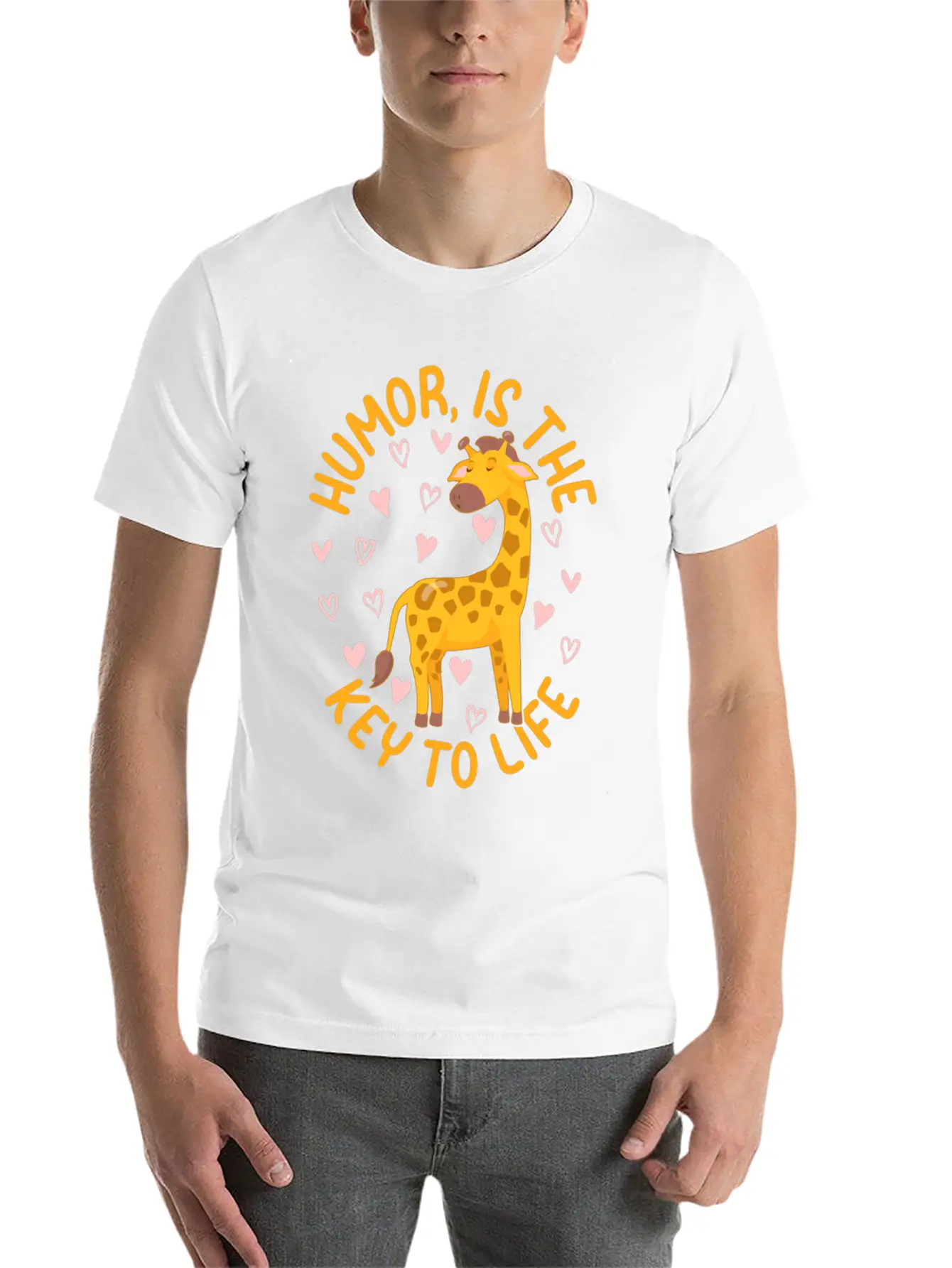 Giraffe - Humor Is The Key To Life - Cute Giraffe Modern Fit Casual T-Shirt – Clean And Versatile Design