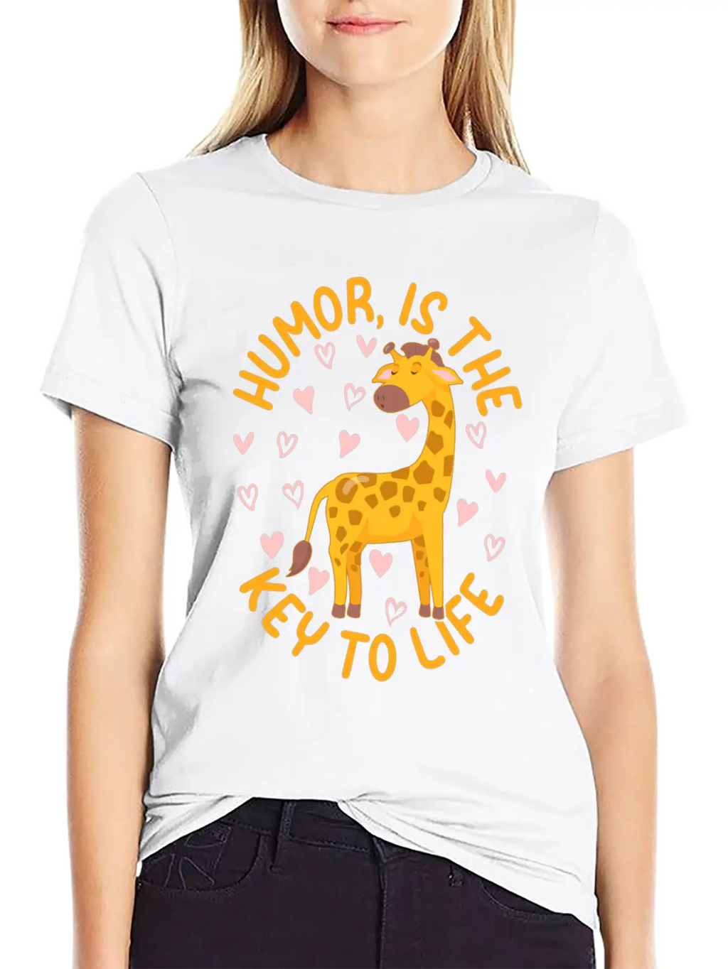 Giraffe - Humor Is The Key To Life - Cute Giraffe Modern Fit Casual T-Shirt – Clean And Versatile Design