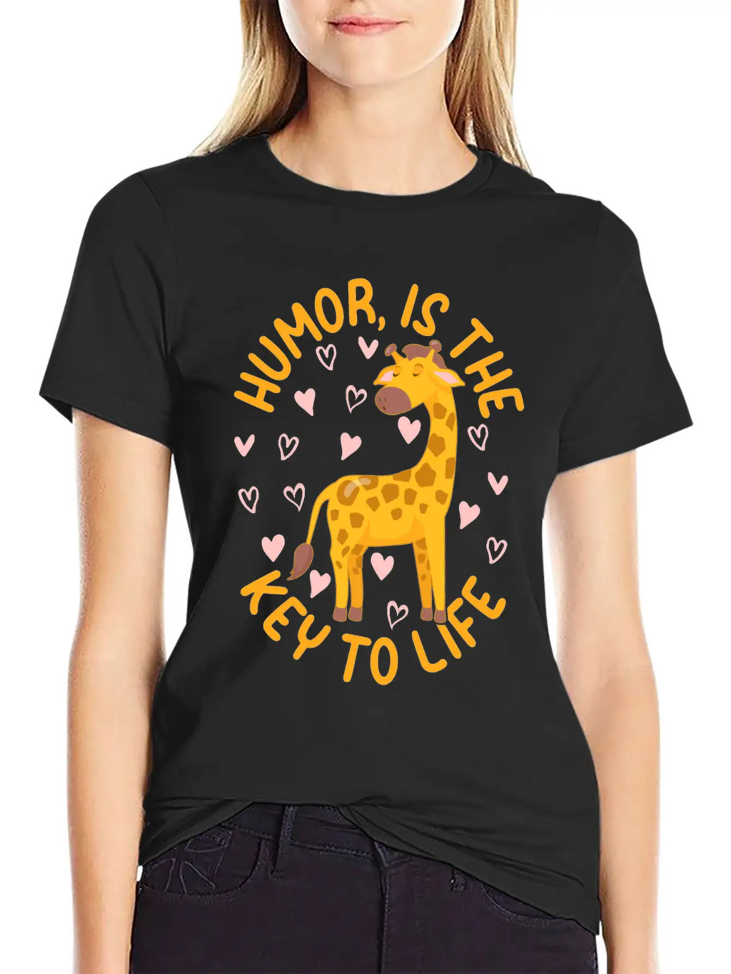 Giraffe - Humor Is The Key To Life - Cute Giraffe Modern Fit Casual T-Shirt – Clean And Versatile Design