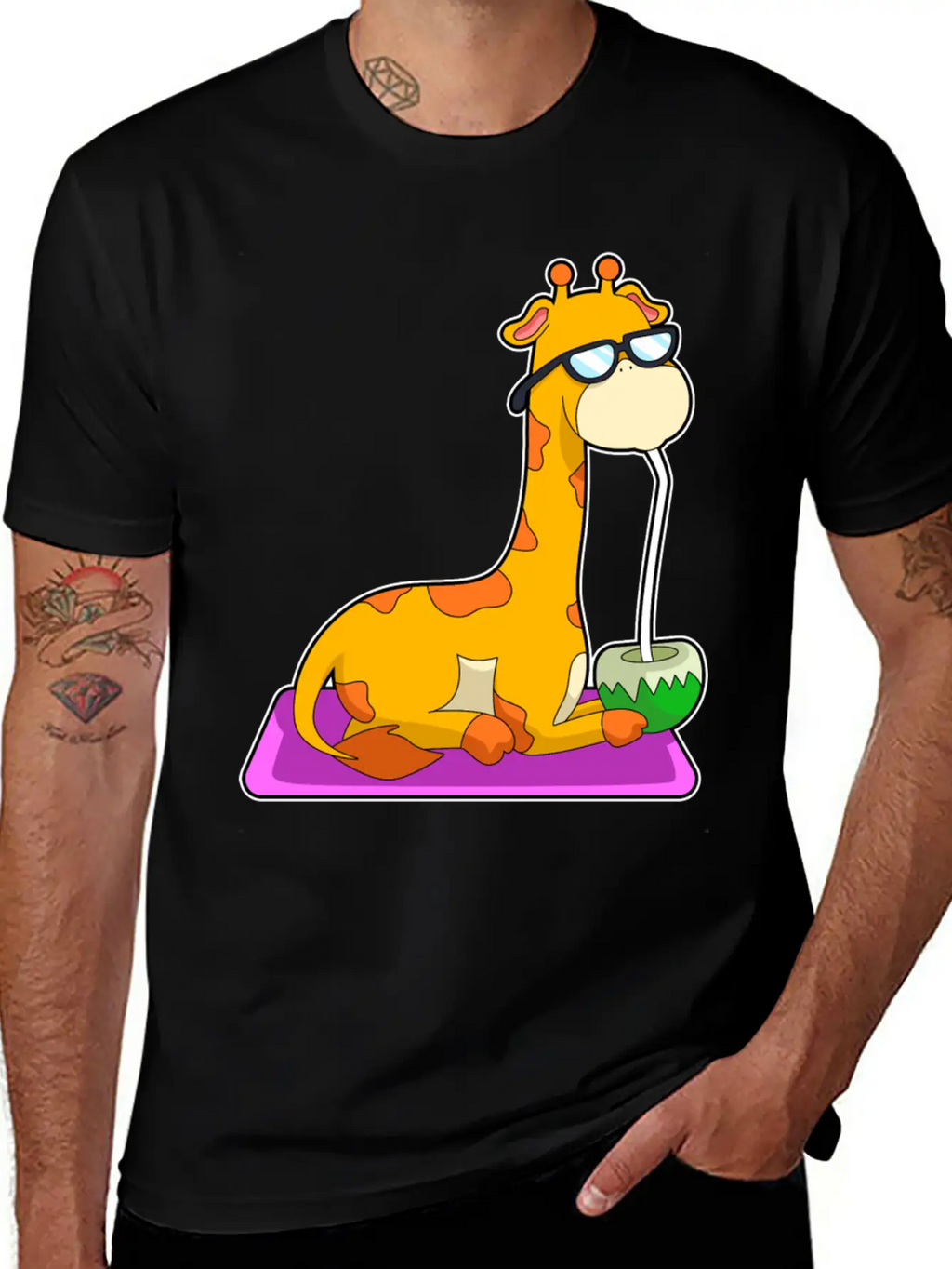Giraffe With Coconut Unisex Casual T-Shirt – Clean Design For Daily Comfort