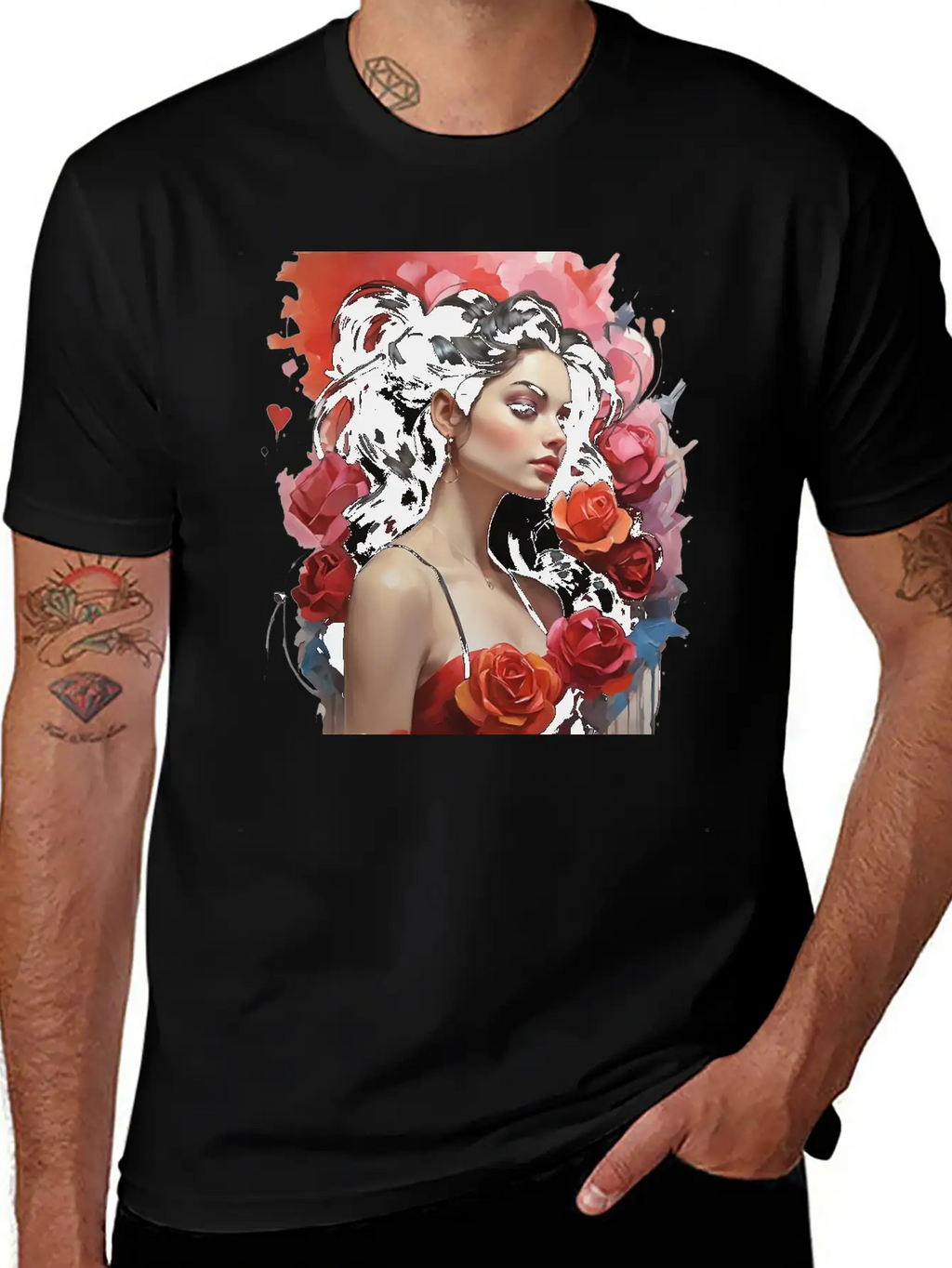 Girl With Roses Breathable Soft Cotton T-Shirt – Timeless Casual Look