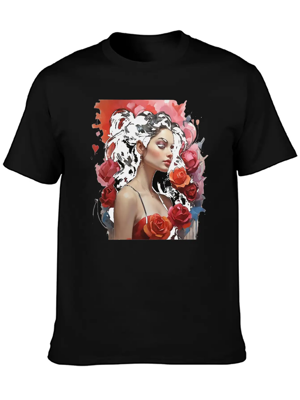 Girl With Roses Breathable Soft Cotton T-Shirt – Timeless Casual Look