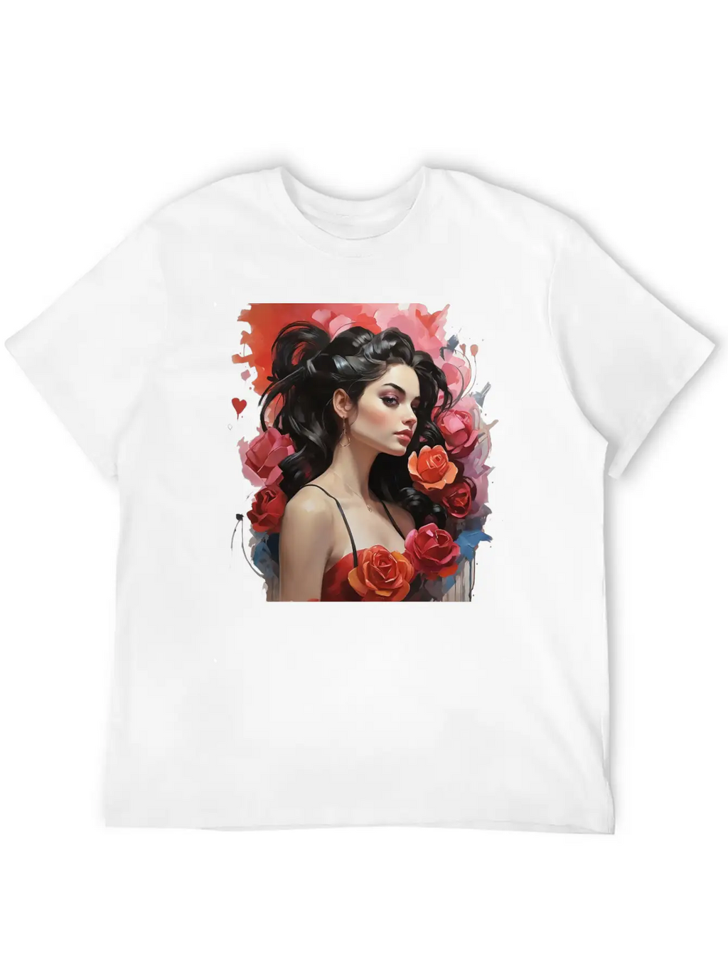 Girl With Roses Breathable Soft Cotton T-Shirt – Timeless Casual Look