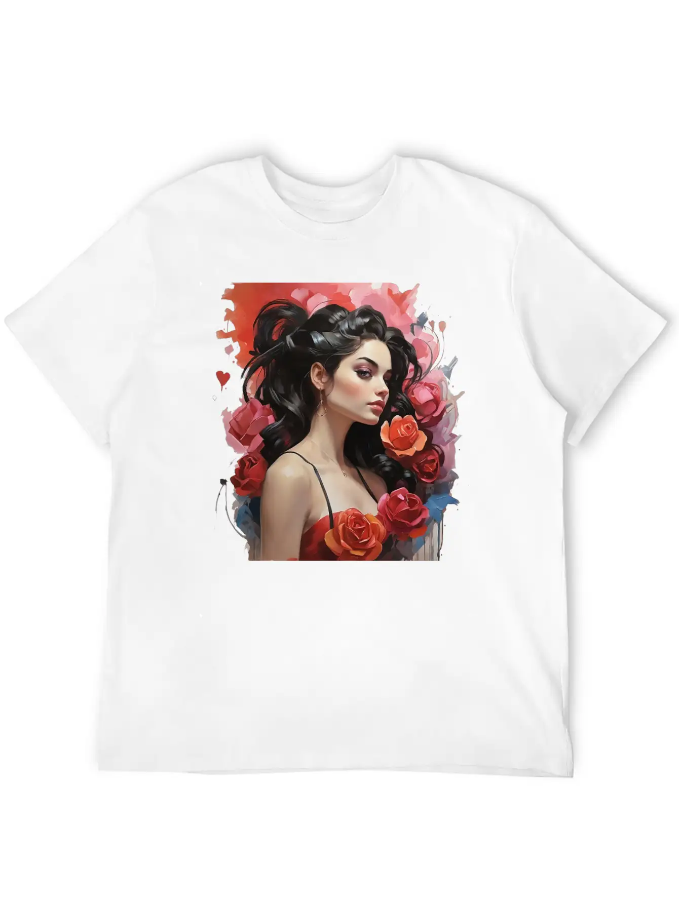 Girl With Roses Breathable Soft Cotton T-Shirt – Timeless Casual Look