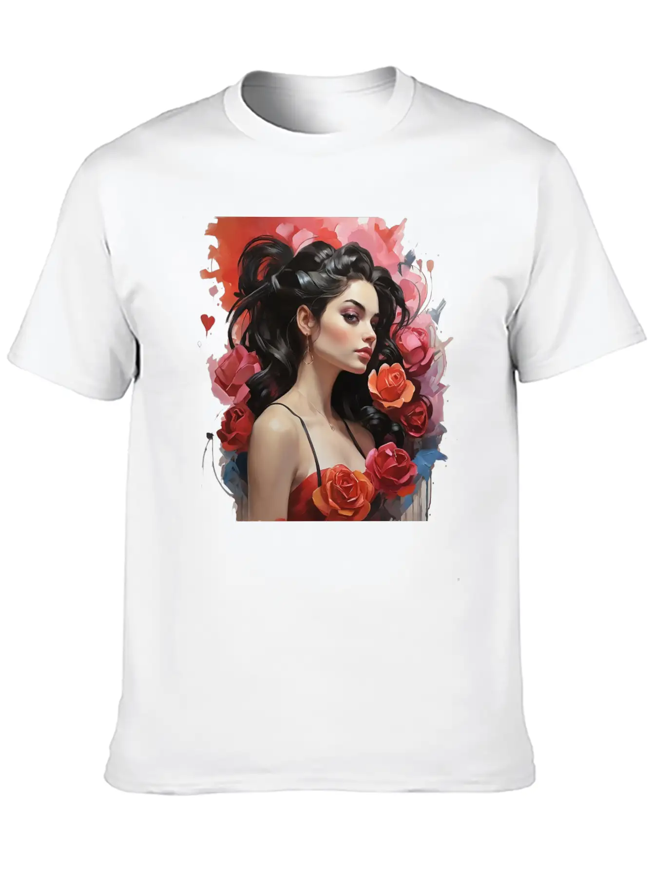 Girl With Roses Breathable Soft Cotton T-Shirt – Timeless Casual Look