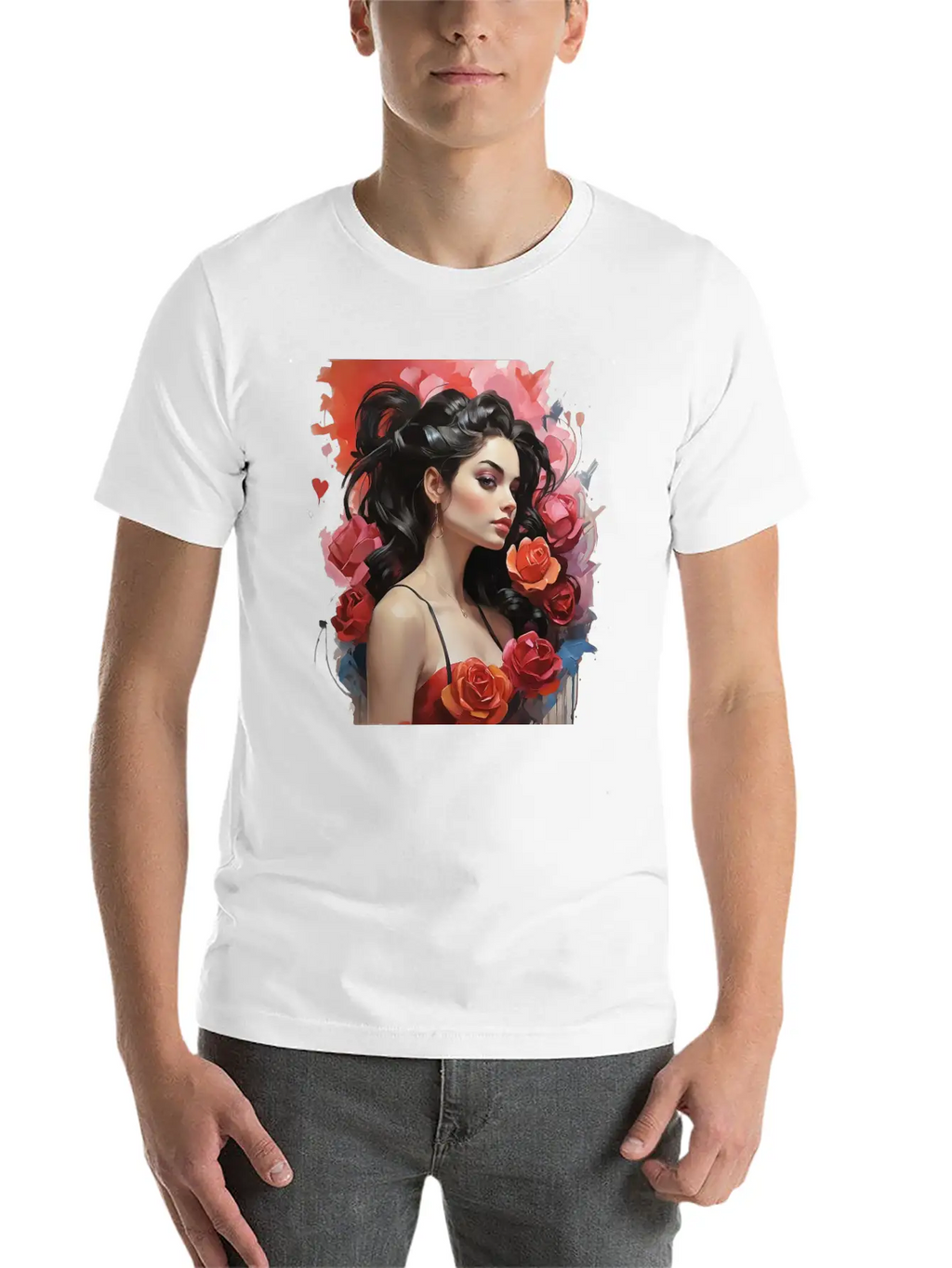 Girl With Roses Breathable Soft Cotton T-Shirt – Timeless Casual Look
