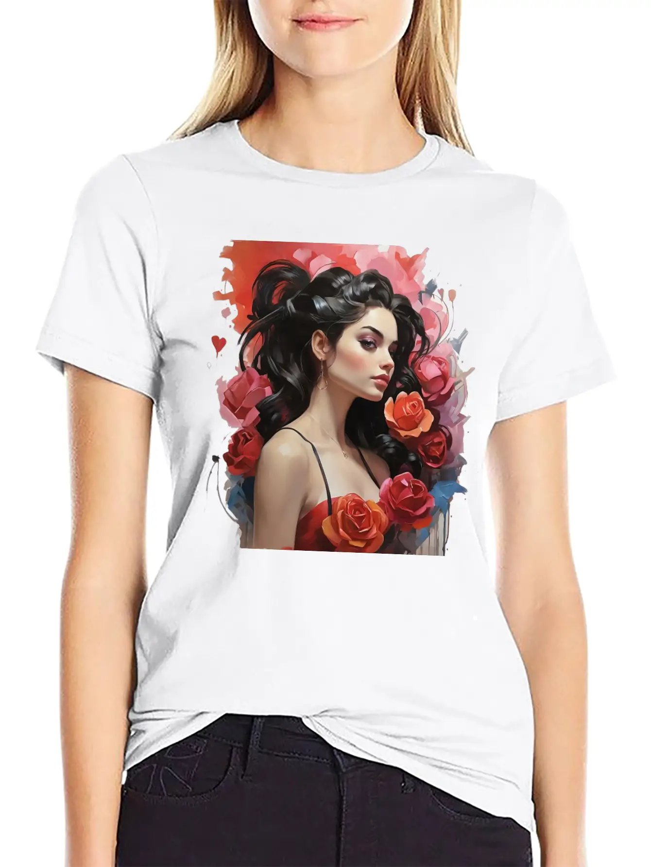 Girl With Roses Breathable Soft Cotton T-Shirt – Timeless Casual Look