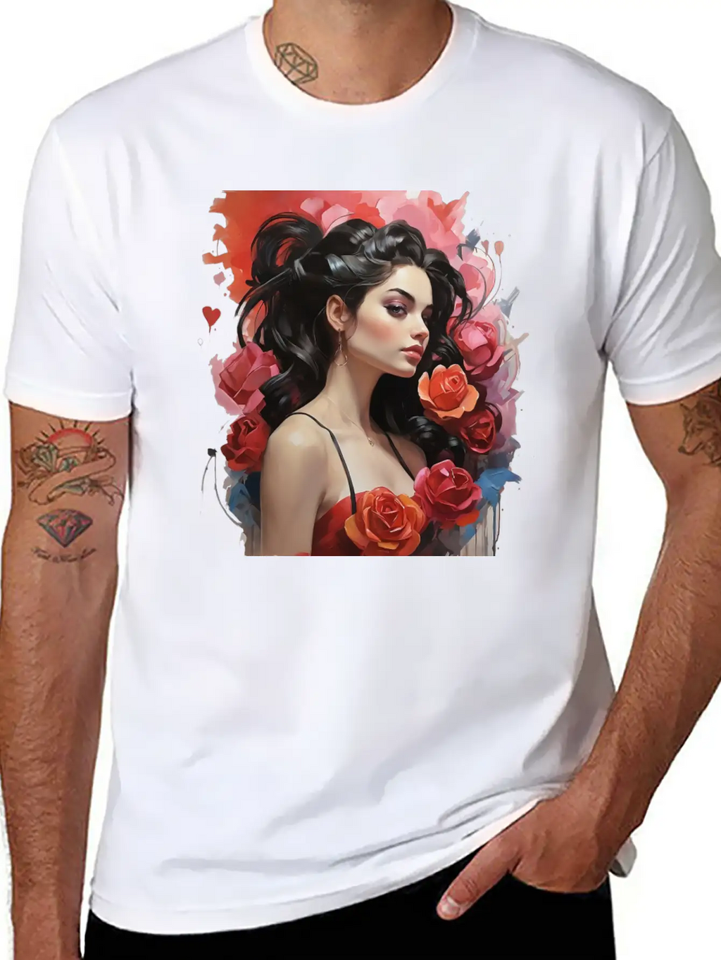 Girl With Roses Breathable Soft Cotton T-Shirt – Timeless Casual Look