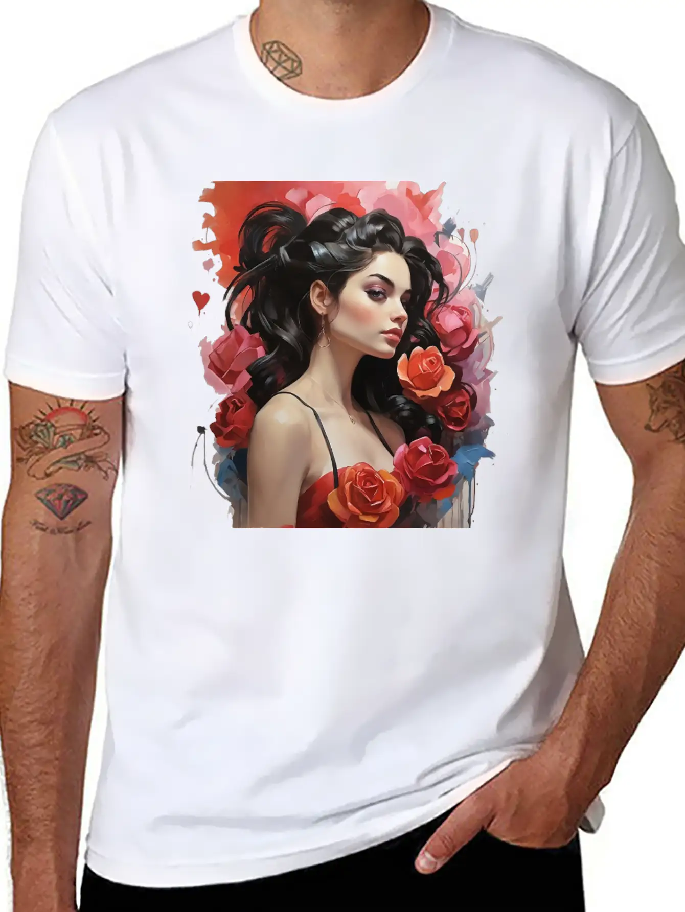 Girl With Roses Breathable Soft Cotton T-Shirt – Timeless Casual Look