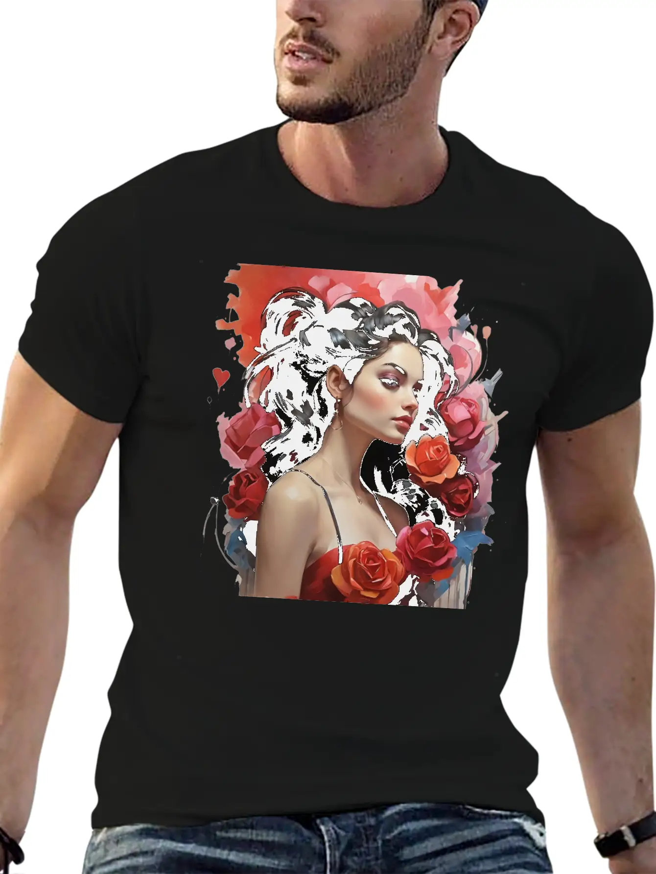 Girl With Roses Breathable Soft Cotton T-Shirt – Timeless Casual Look
