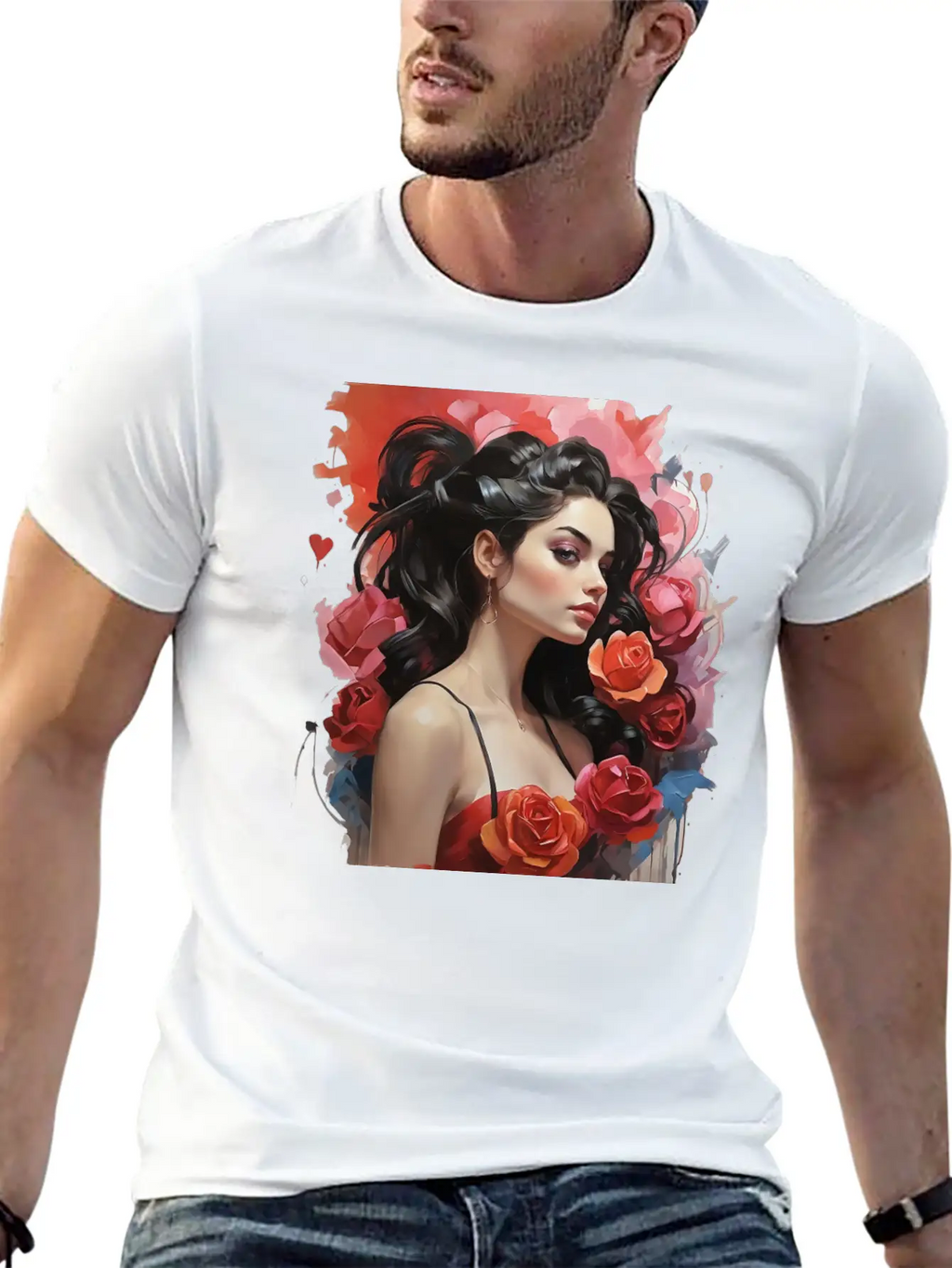Girl With Roses Breathable Soft Cotton T-Shirt – Timeless Casual Look