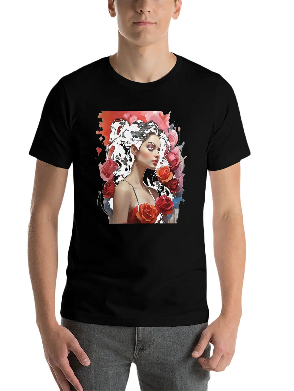 Girl With Roses Breathable Soft Cotton T-Shirt – Timeless Casual Look