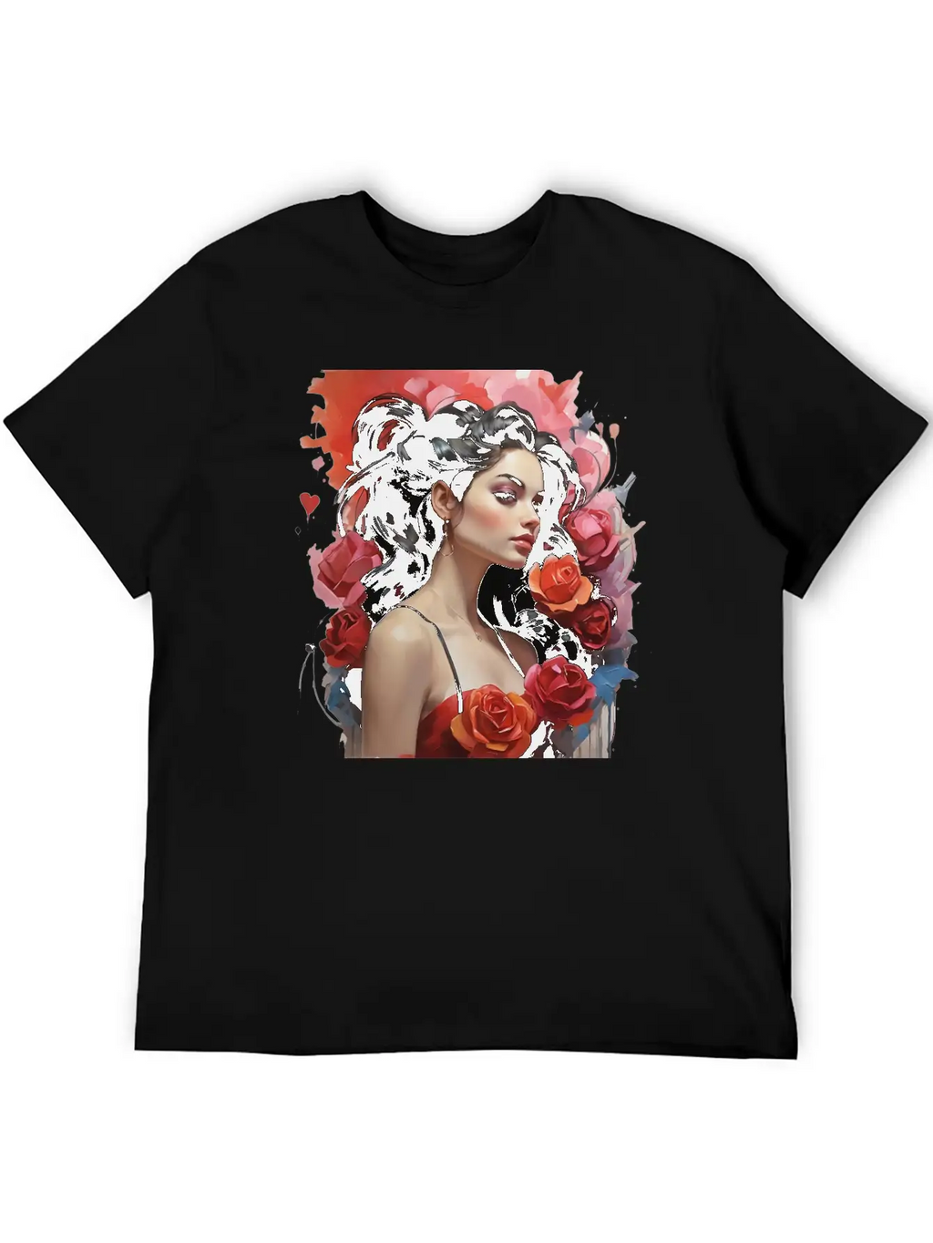 Girl With Roses Breathable Soft Cotton T-Shirt – Timeless Casual Look