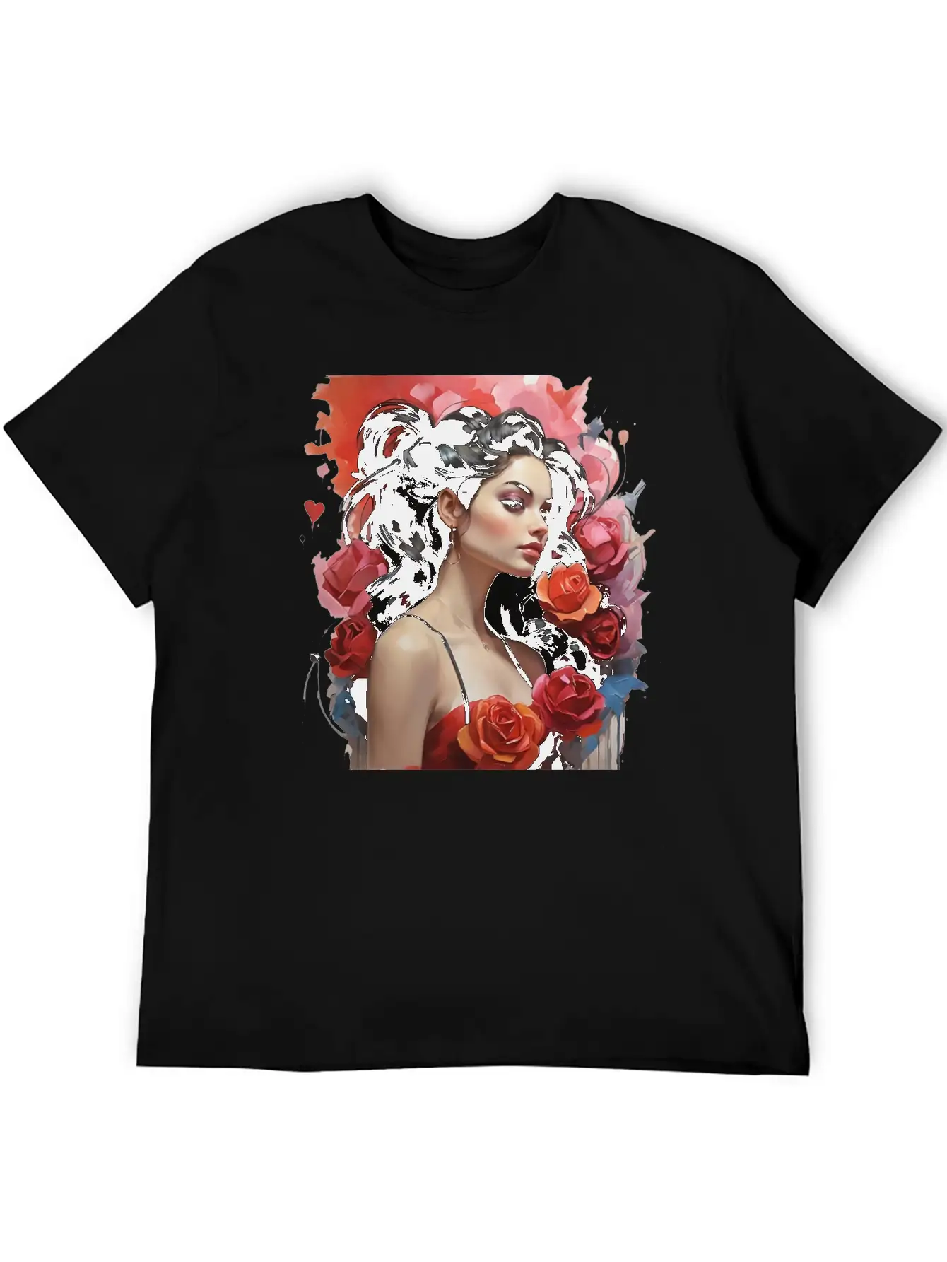 Girl With Roses Breathable Soft Cotton T-Shirt – Timeless Casual Look