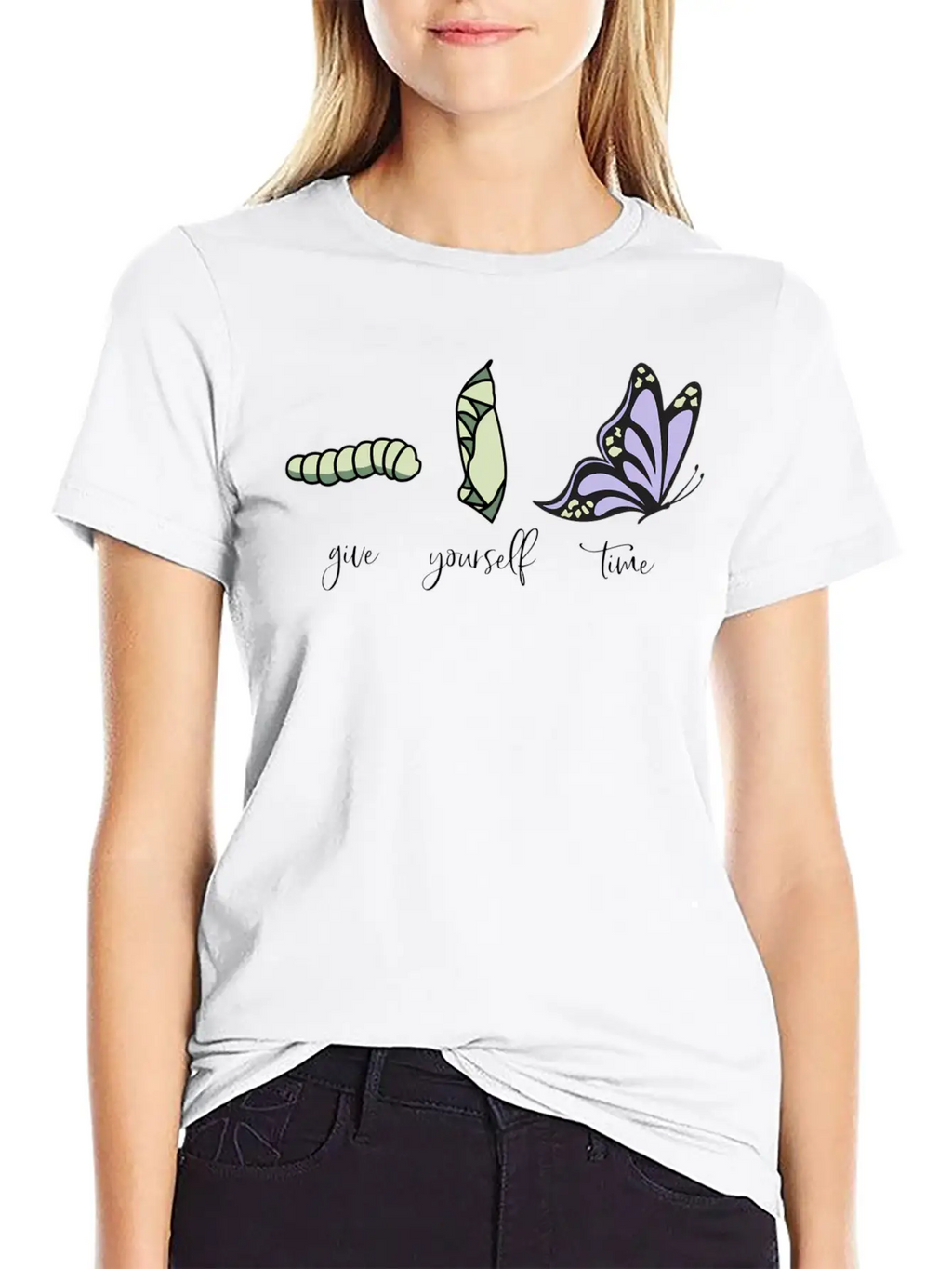 Give Yourself Time Monarch Caterpillar To Breathable Soft Cotton T-Shirt – Timeless Casual Look