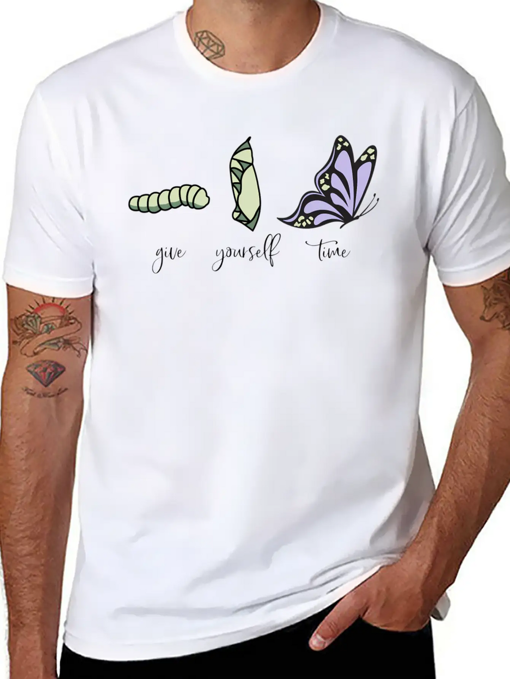 Give Yourself Time Monarch Caterpillar To Breathable Soft Cotton T-Shirt – Timeless Casual Look