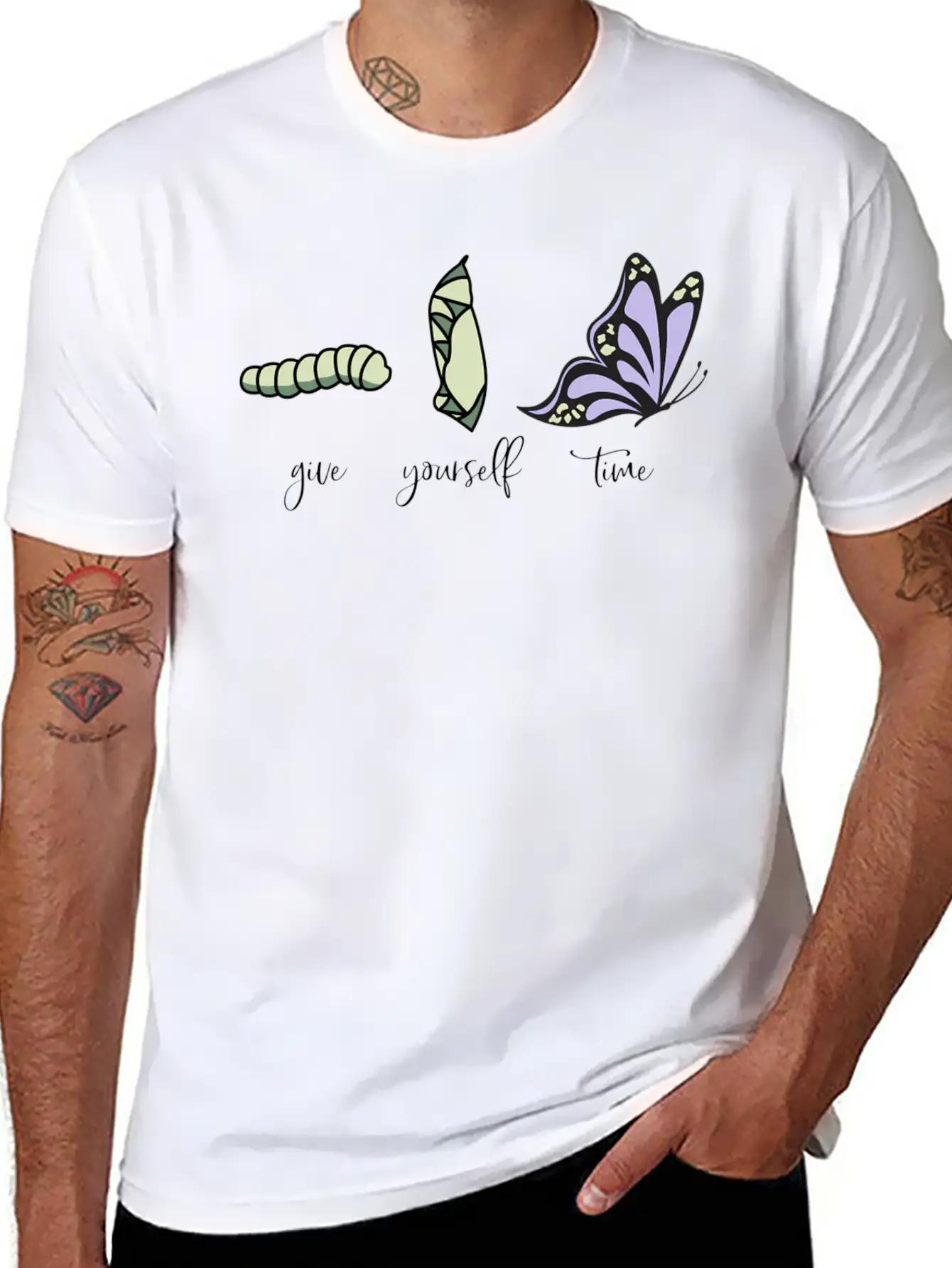 Give Yourself Time Monarch Caterpillar To Breathable Soft Cotton T-Shirt – Timeless Casual Look