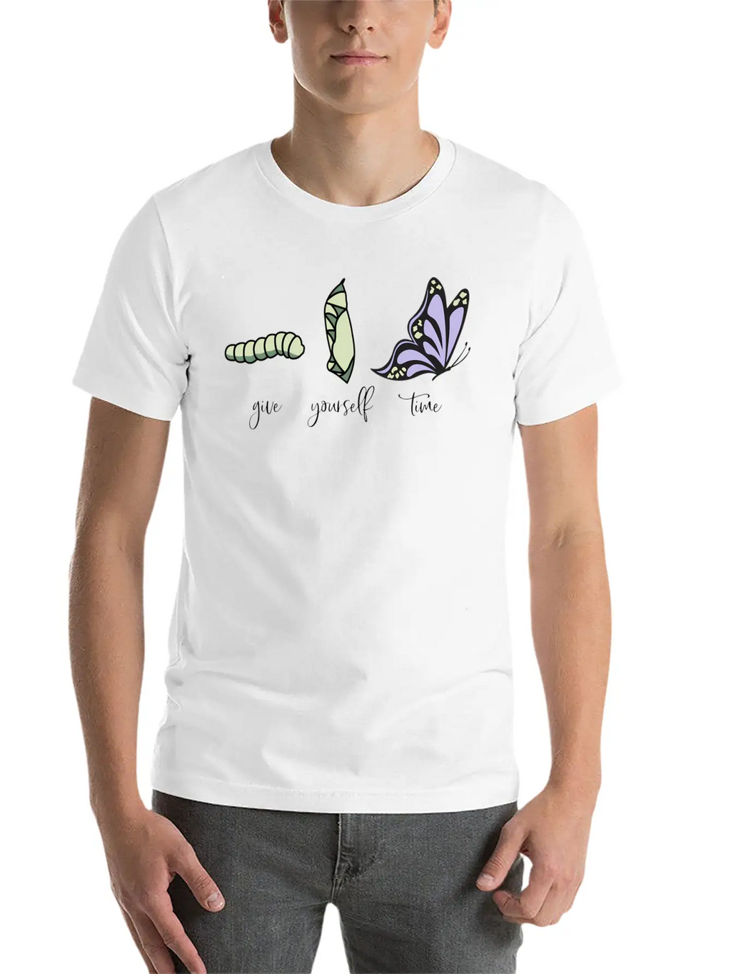 Give Yourself Time Monarch Caterpillar To Breathable Soft Cotton T-Shirt – Timeless Casual Look