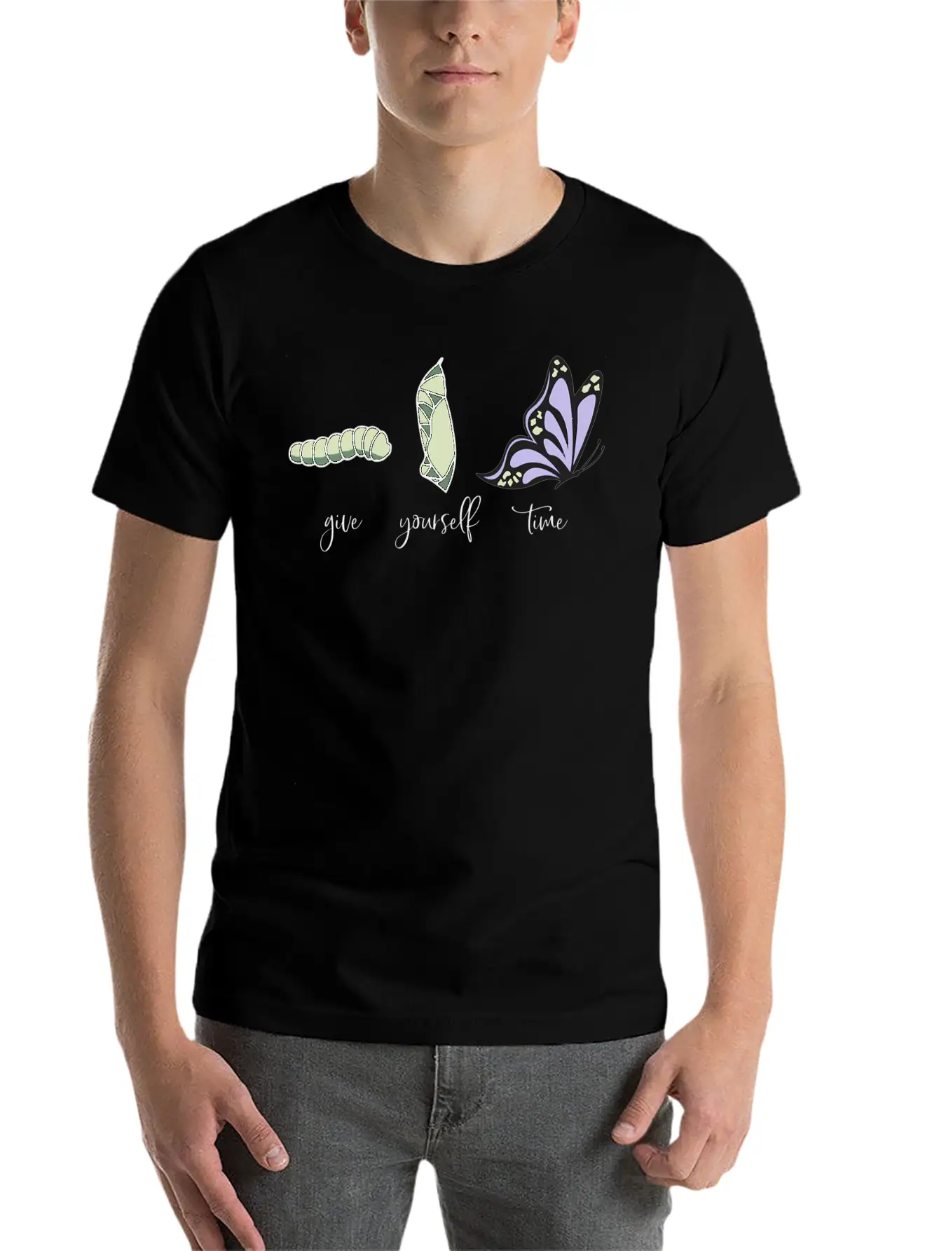 Give Yourself Time Monarch Caterpillar To Breathable Soft Cotton T-Shirt – Timeless Casual Look