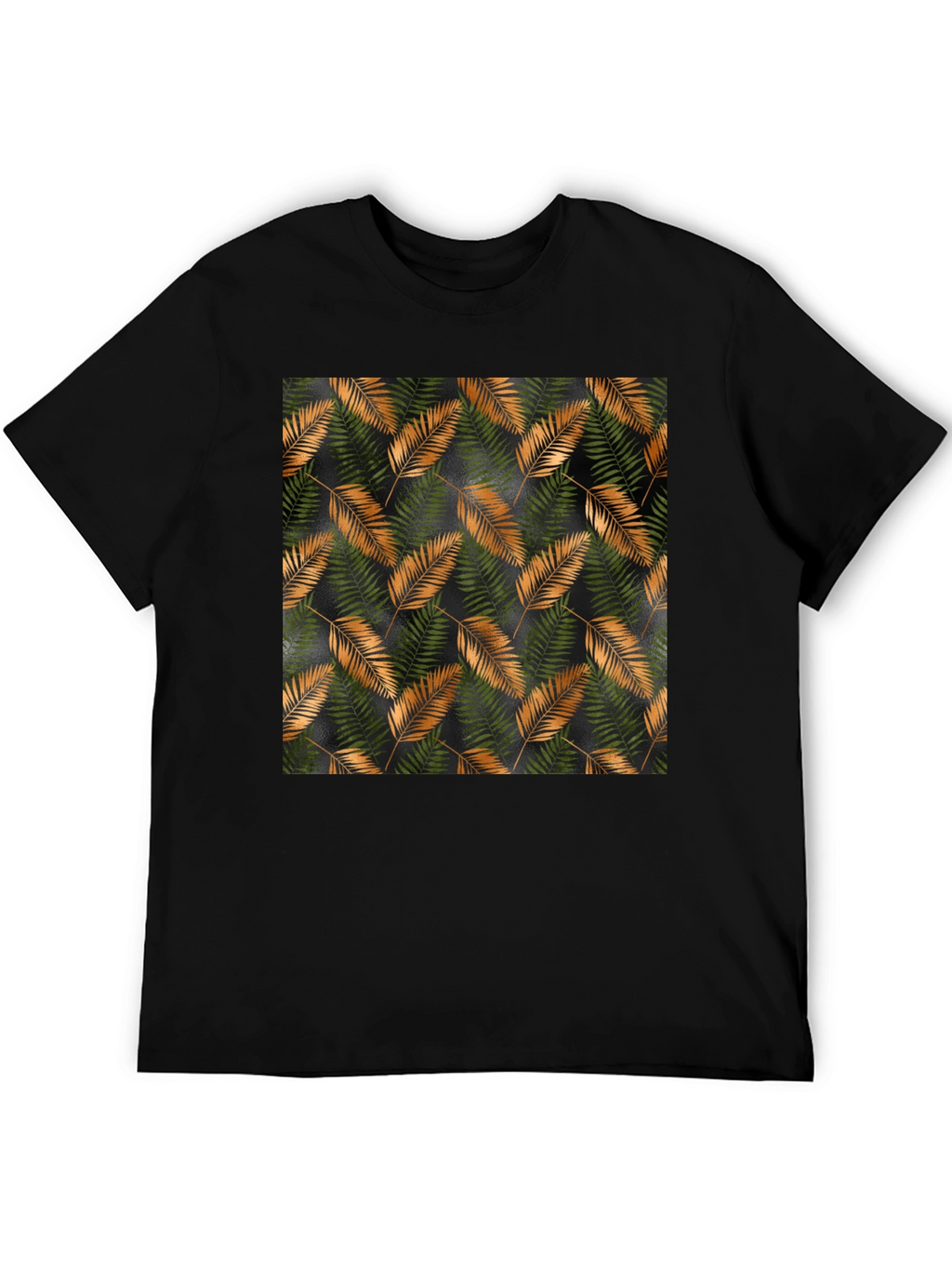 Stylish Black T-Shirt with Tropical Leaf Print