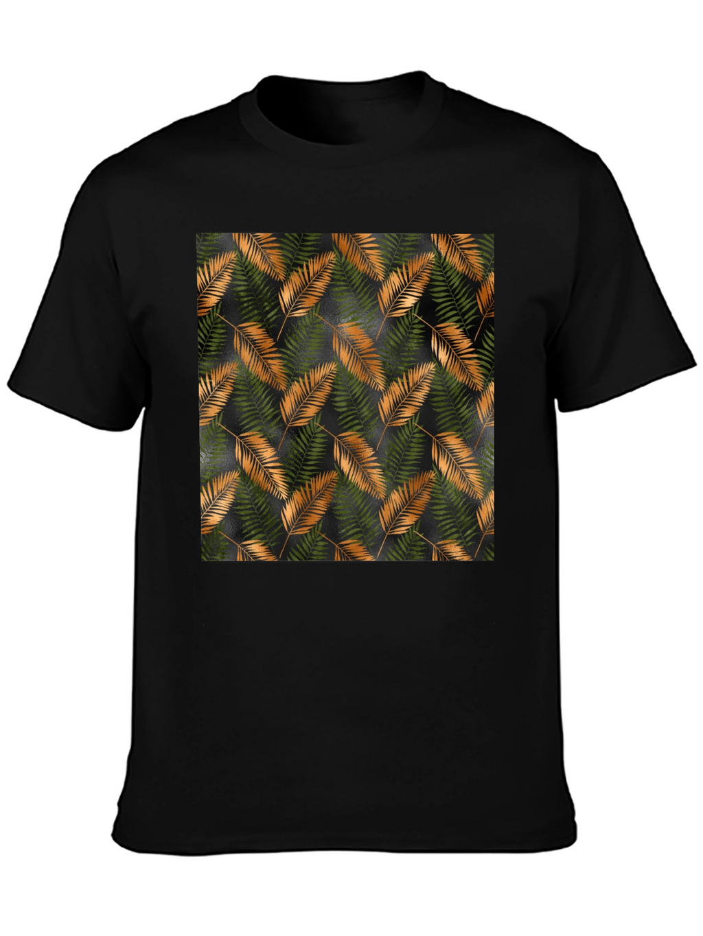 Stylish Black T-Shirt with Tropical Leaf Print