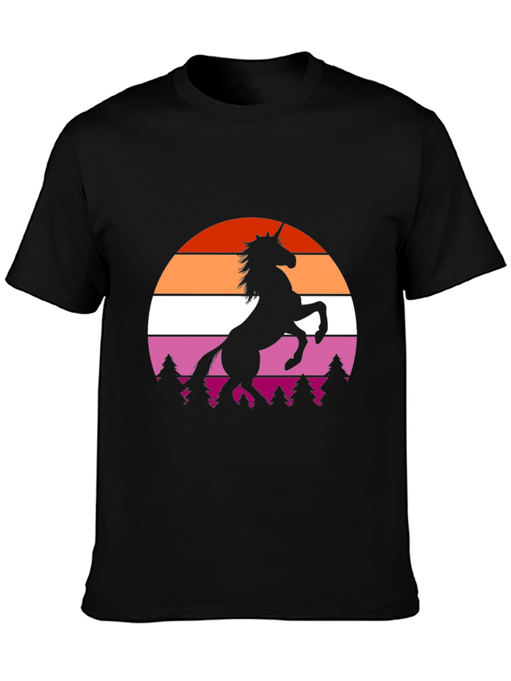 Lesbian Pride Sunset Unicorn Black T-Shirt