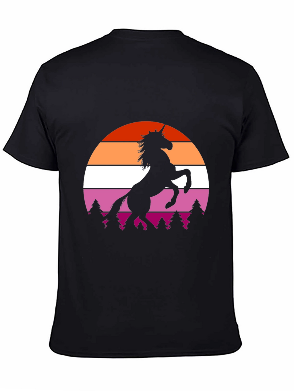 Lesbian Pride Sunset Unicorn Black T-Shirt