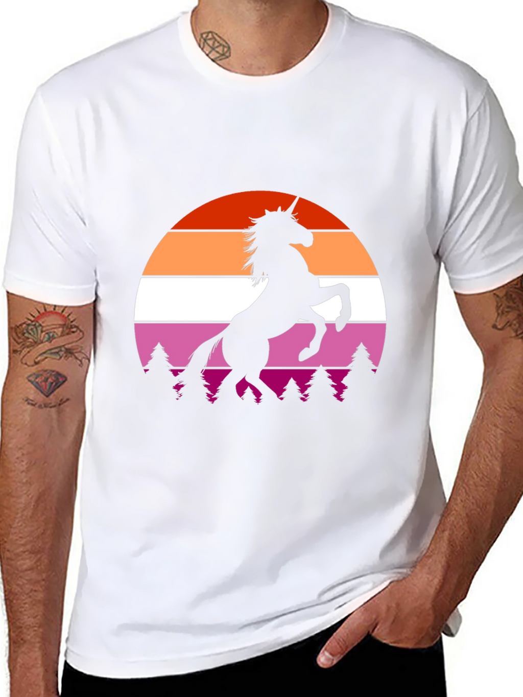 Lesbian Pride Sunset Unicorn Black T-Shirt