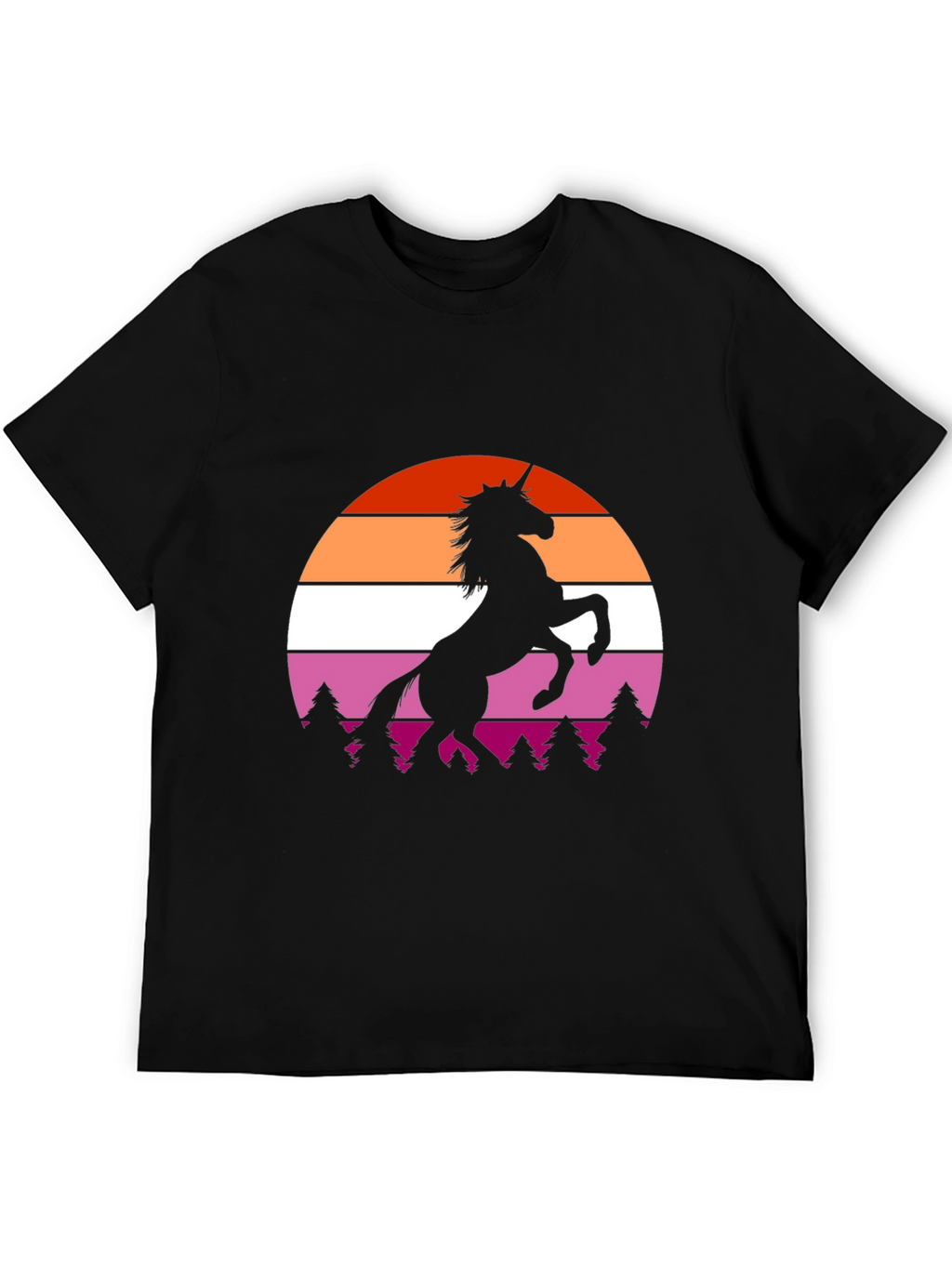 Lesbian Pride Sunset Unicorn Black T-Shirt