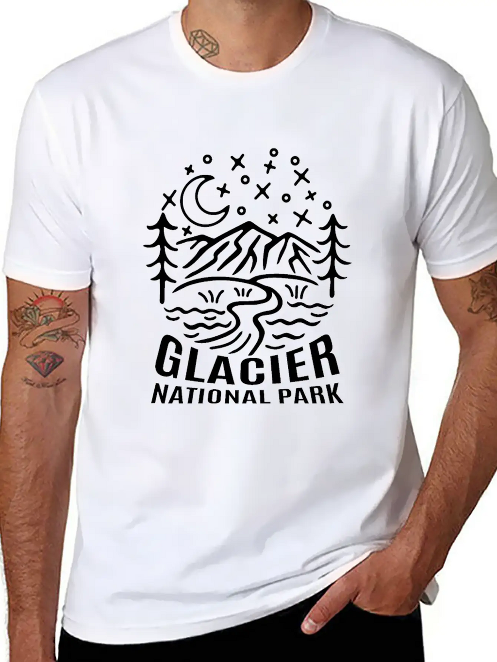 Glacier National Park Sketch Relaxed Everyday Tee – Lightweight And Durable Cotton