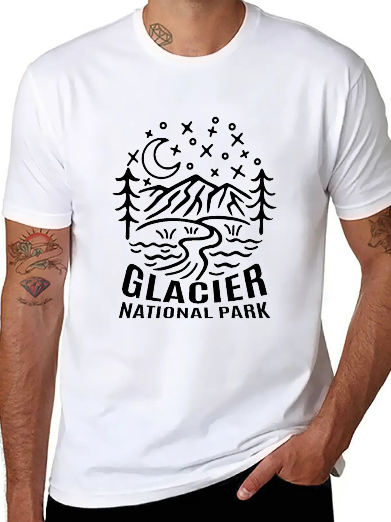 Glacier National Park Sketch Relaxed Everyday Tee – Lightweight And Durable Cotton