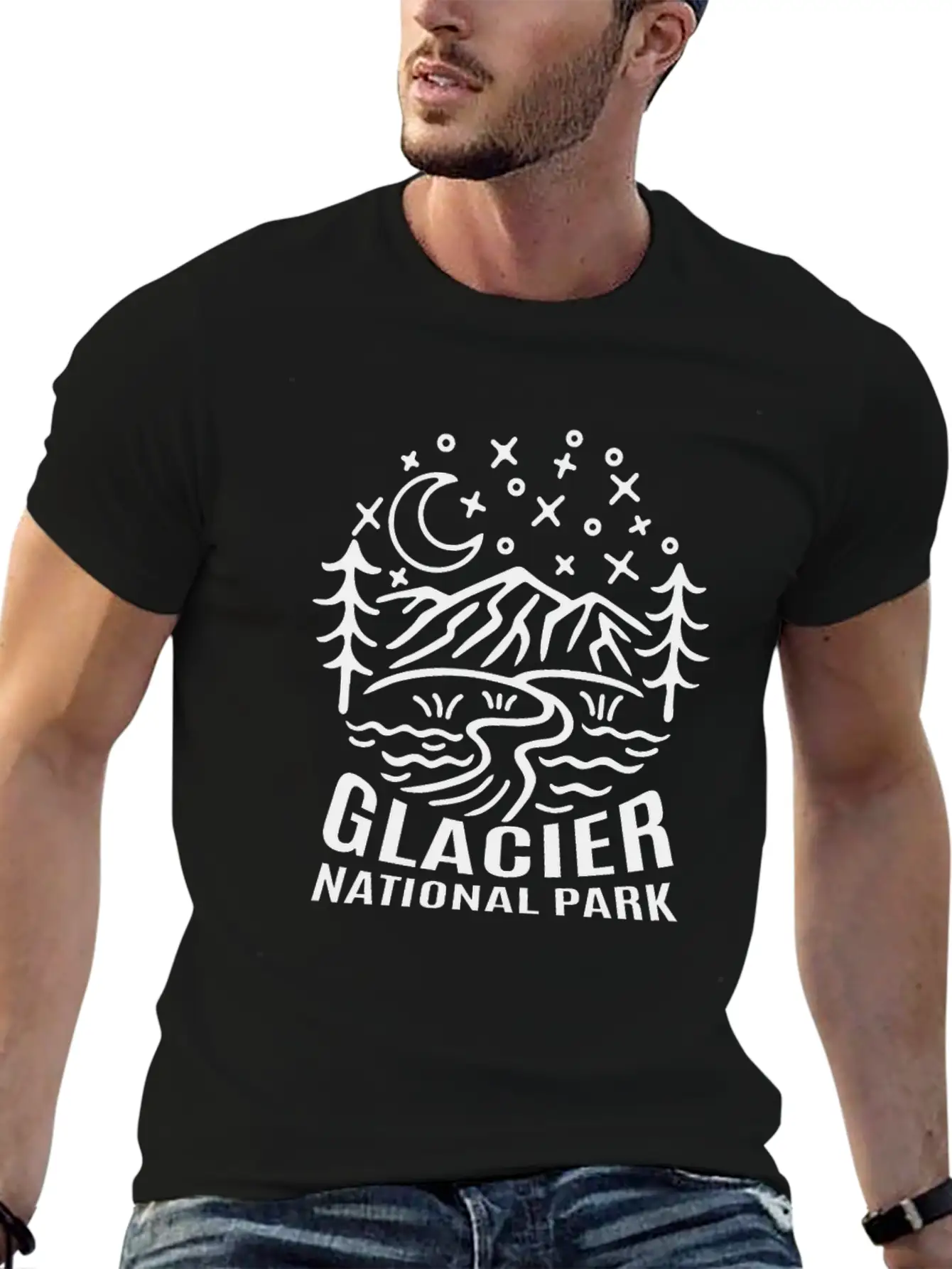 Glacier National Park Sketch Relaxed Everyday Tee – Lightweight And Durable Cotton