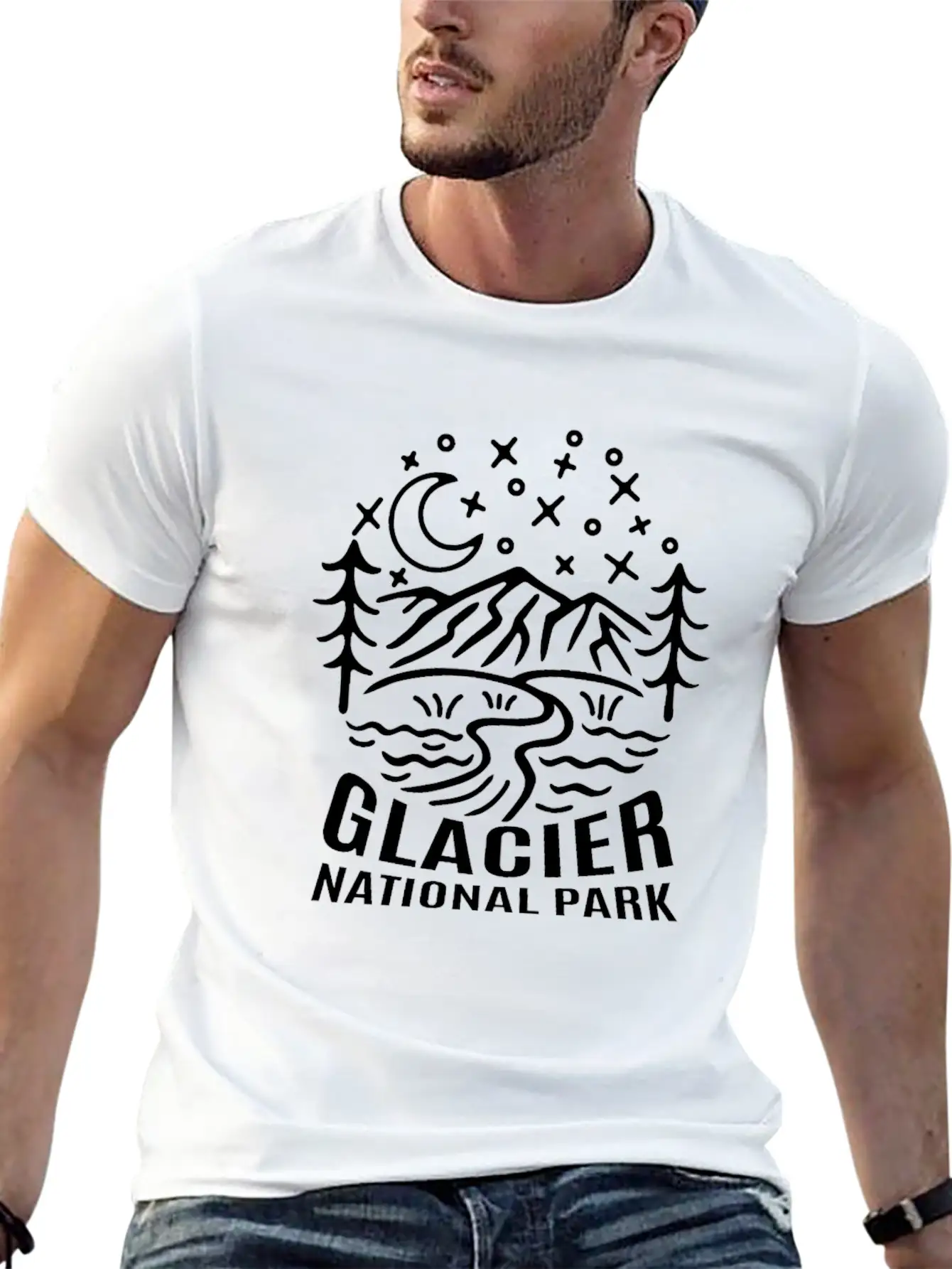 Glacier National Park Sketch Relaxed Everyday Tee – Lightweight And Durable Cotton