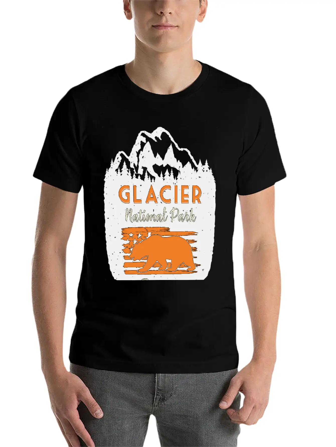 Glacier National Park Us Flag Grizzly Bear Classic Cotton Tee – Unisex Comfort For Any Season