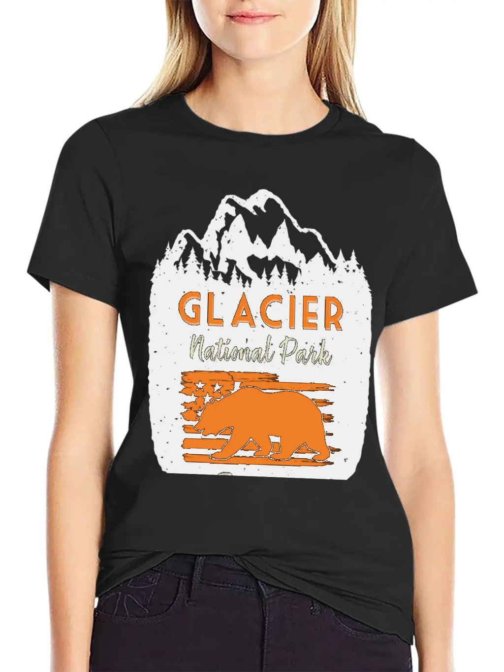 Glacier National Park Us Flag Grizzly Bear Classic Cotton Tee – Unisex Comfort For Any Season